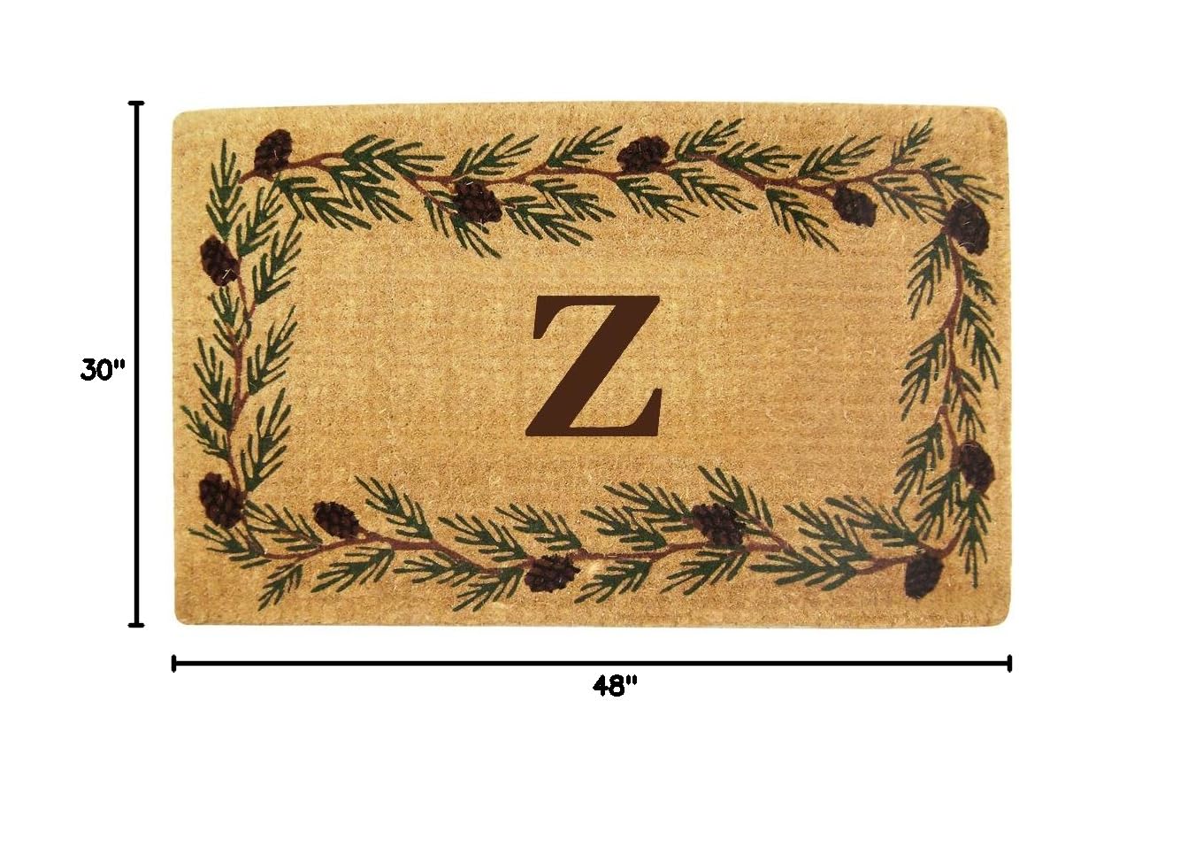 Personalized Monogram Z Coir Door Mat - Heavy Duty Natural Coco Fiber Welcome Mat, Evergreen Design, Durable Handcrafted Outdoor Rug, Fade-Resistant & Eco-Friendly (30