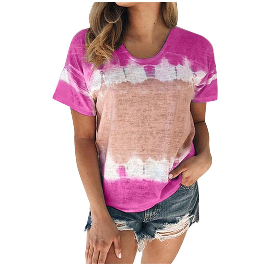 FABIURT Women's Cute Printed Tie-Dye T-Shirts - Summer Casual Loose Crewneck Blouses for Going Out, Beach, and Everyday Wear