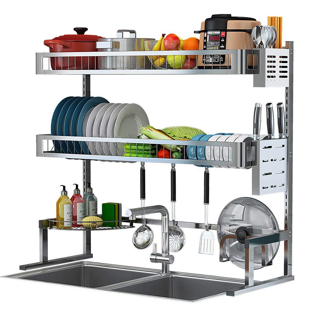 FMOGE Stainless Steel Over The Sink Dish Drying Rack - Non-Slip Kitchen Counter Organizer with Utensil & Cutting Board Holder | Space-Saving Storage Solution for Small Kitchens & Apartments