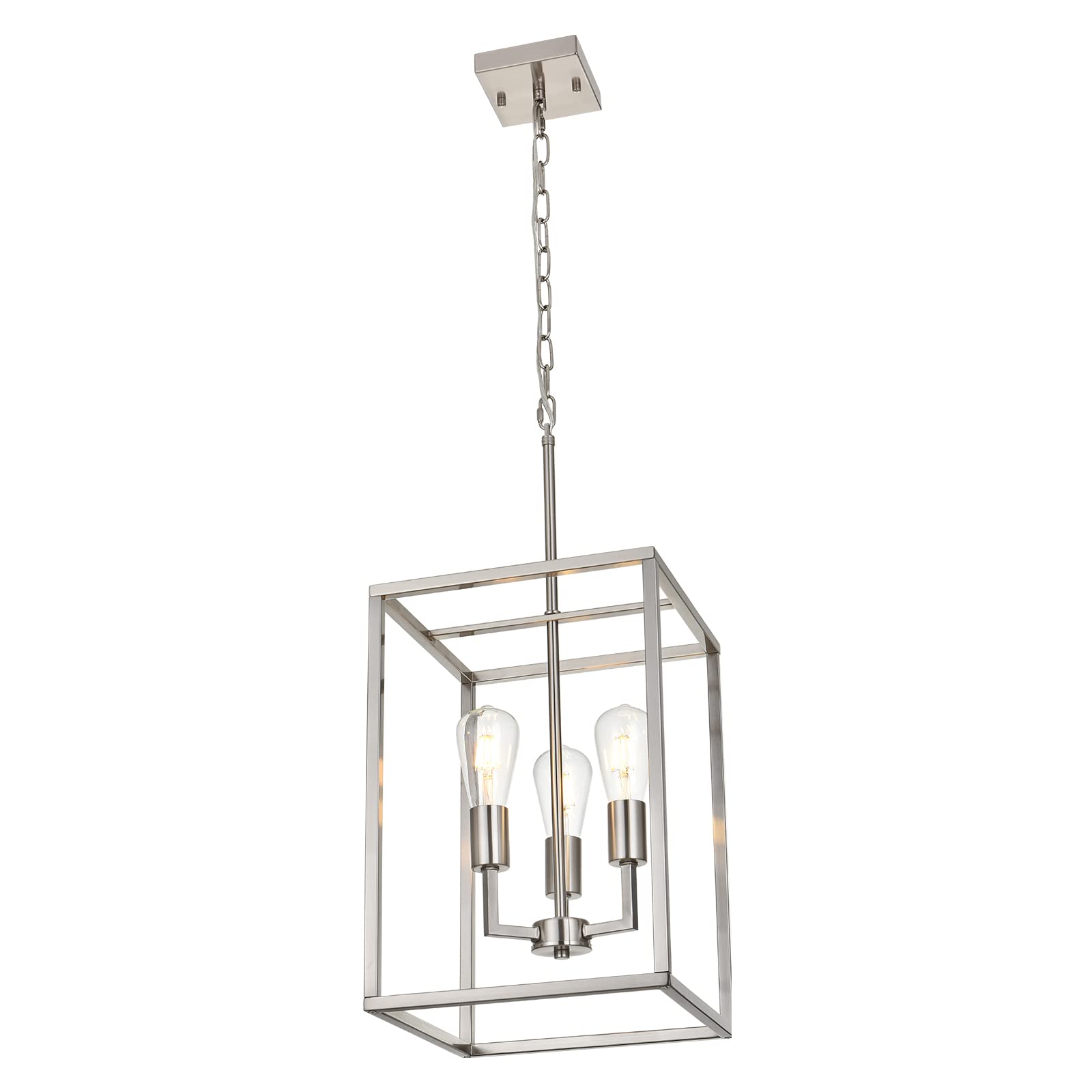 Lucidce 3-Light Industrial Chandelier Pendant Lighting - Modern Brushed Nickel Metal Cage Ceiling Light Fixture for Foyer, Dining Room, Living Room - Perfect for Farmhouse, Loft & Industrial Decor