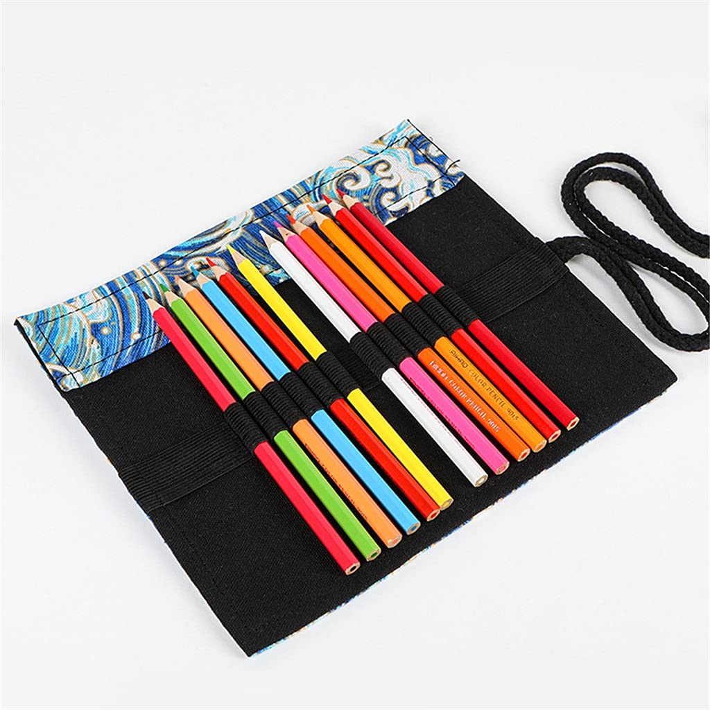 XXWJH Canvas Pencil Case Roll - 36 Holes School & Office Supplies for Kids, Girls & Boys - Durable Pen Holder Organizer for Pencils, Pens & Art Tools - Perfect for Classroom, Homework & Travel (Color A)