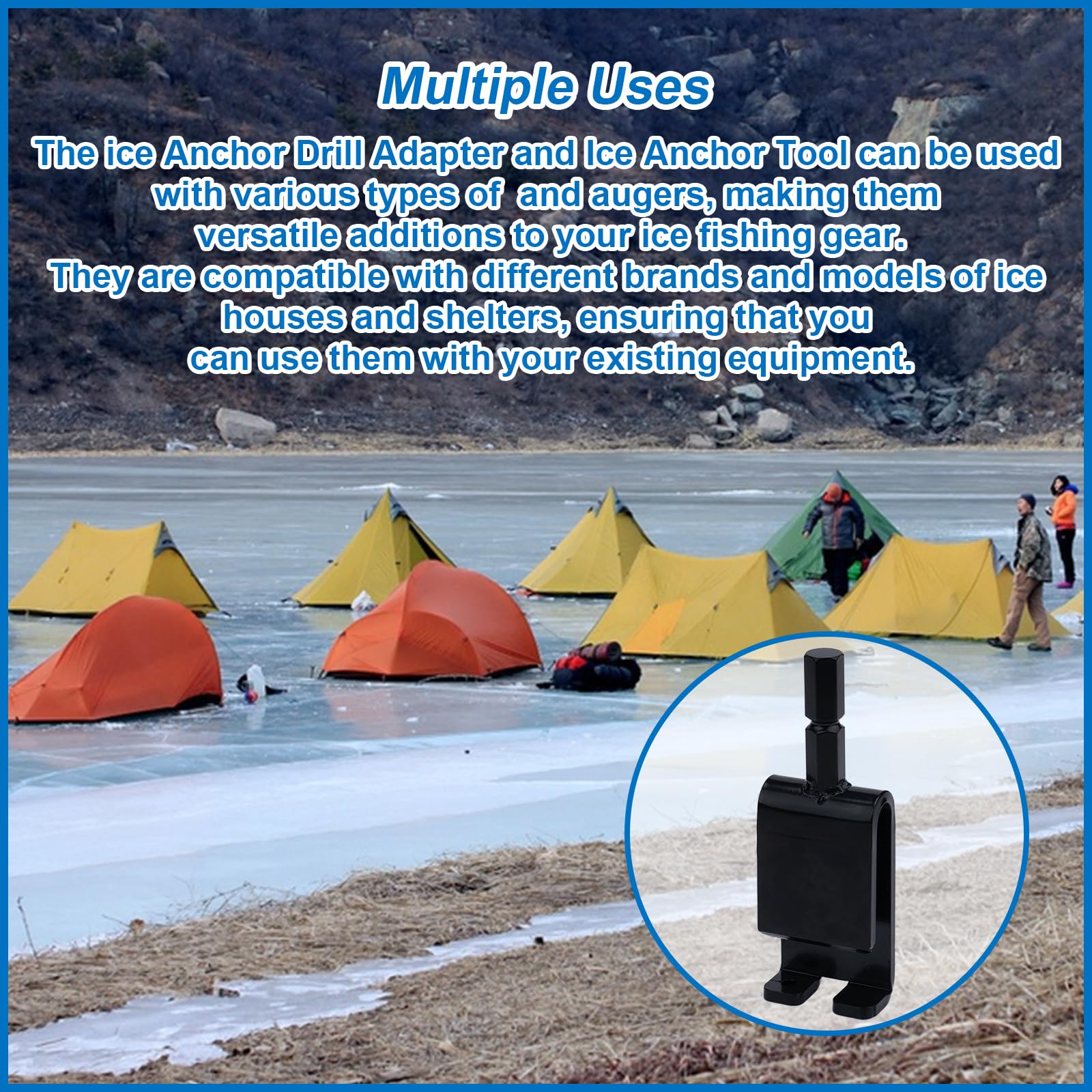 43416 Ice Anchor Install Adapter Tool - Heavy Duty Ice House Anchors for Fishing Shelters & Shanty Tents - Perfect for Winter Ice Fishing Setup & Outdoor Shelter Installation