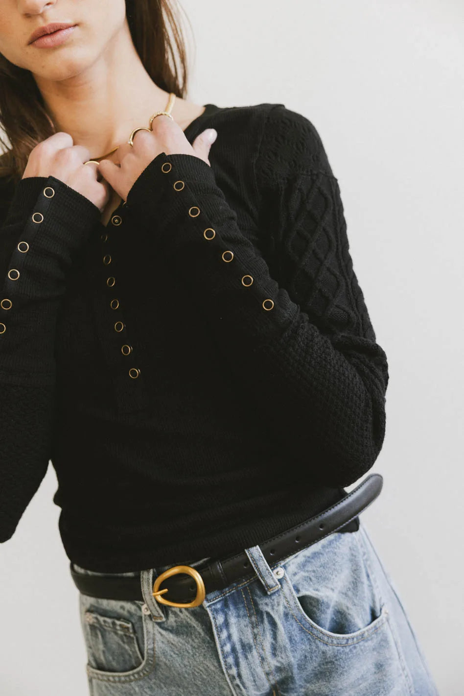 Naomi Cable Knit Sleeve Top - Women's Black Sweater for Fall & Winter | Cozy Casual Wear, Office Outfits, Date Night Fashion