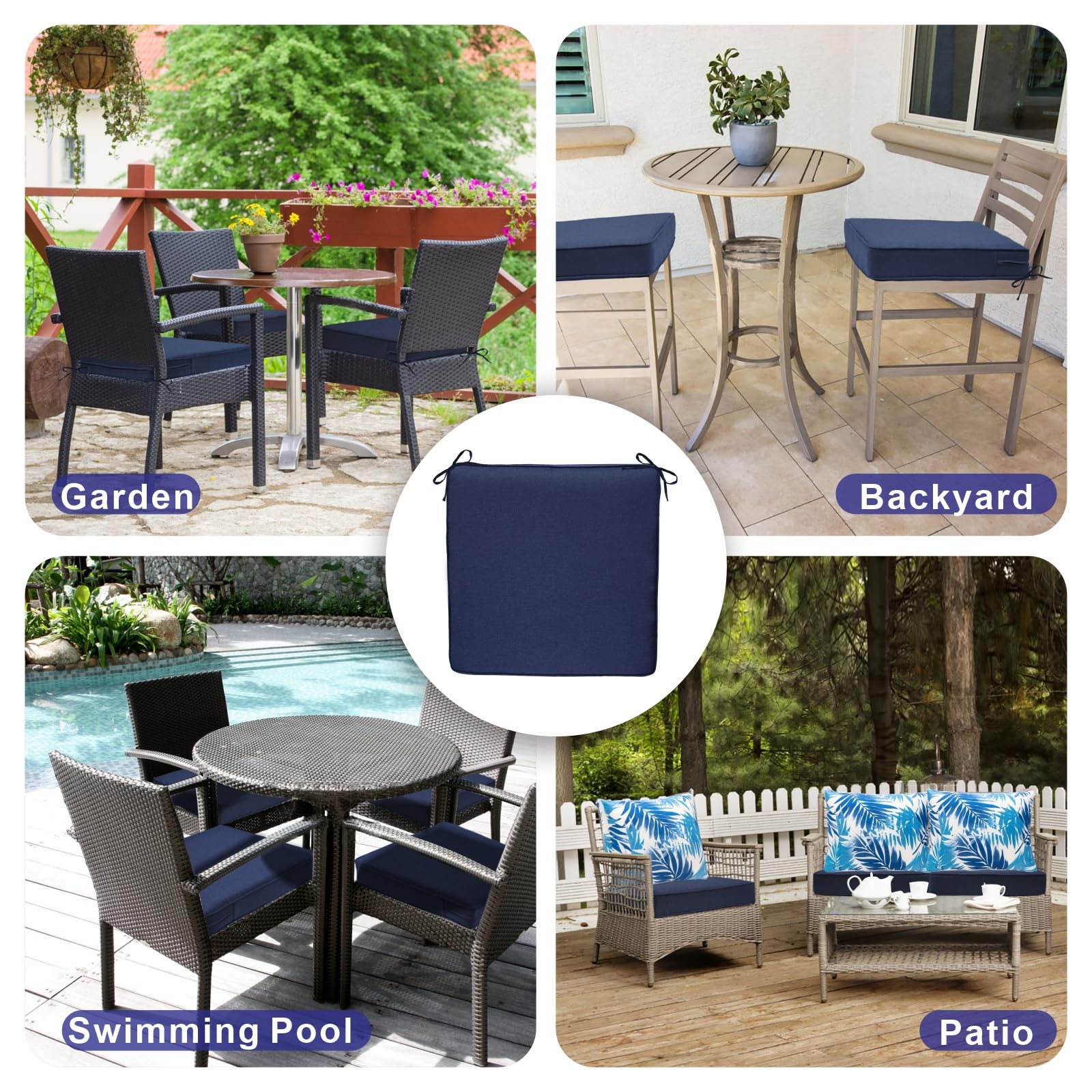 JMGBird Outdoor Patio Cushion Covers Set of 4 - Water Resistant, Washable Chair Seat Slip Covers with Zipper (24x24x4 Inch) - Replacement Cushion Covers for Garden, Sofa, Couch & Indoor Furniture - Perfect for Backyard, Deck, Poolside & Patio Relaxation