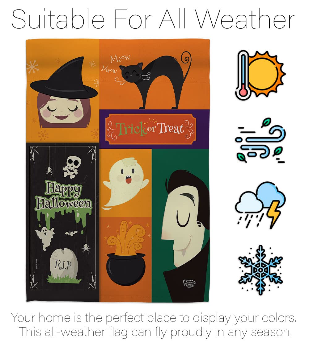 Halloween Trick or Treat Garden Flag Set with Stand - Spooky Witch & Black Cat Decor for Yard