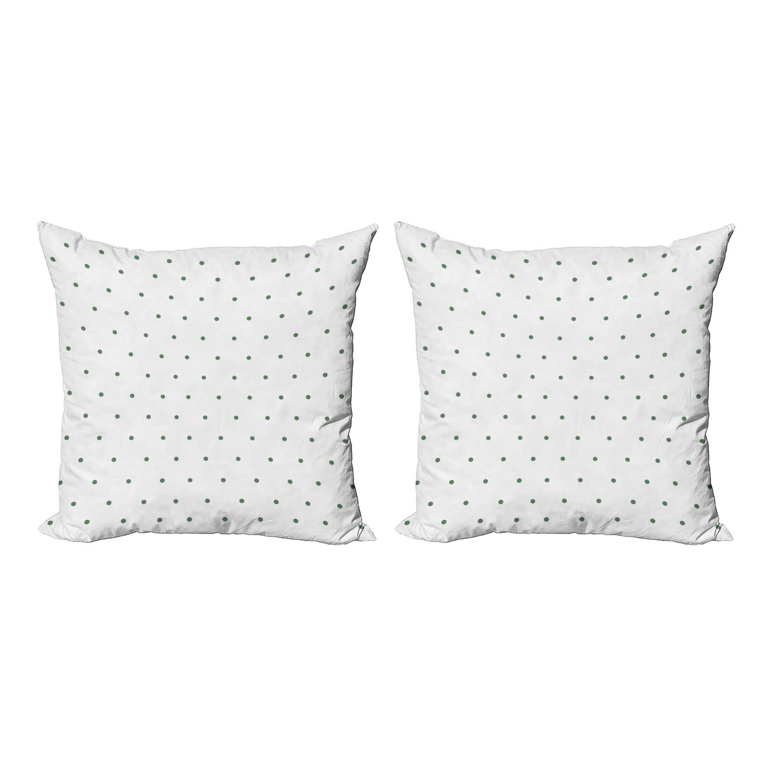 Ambesonne 18x18 Inch White Throw Pillow Cover Set of 2 - Minimalist Polka Dot Vintage Style Decorative Square Cushion Covers for Sofa, Couch & Bed - Forest Green & White - Perfect for Living Room, Bedroom & Home Decor