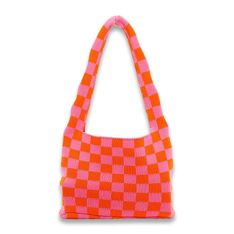 Dvagoent Checkered Tote Bag for Women - Stylish Knitted Shoulder Bag with Chessboard Pattern - Perfect for Work, Shopping & Travel Accessories