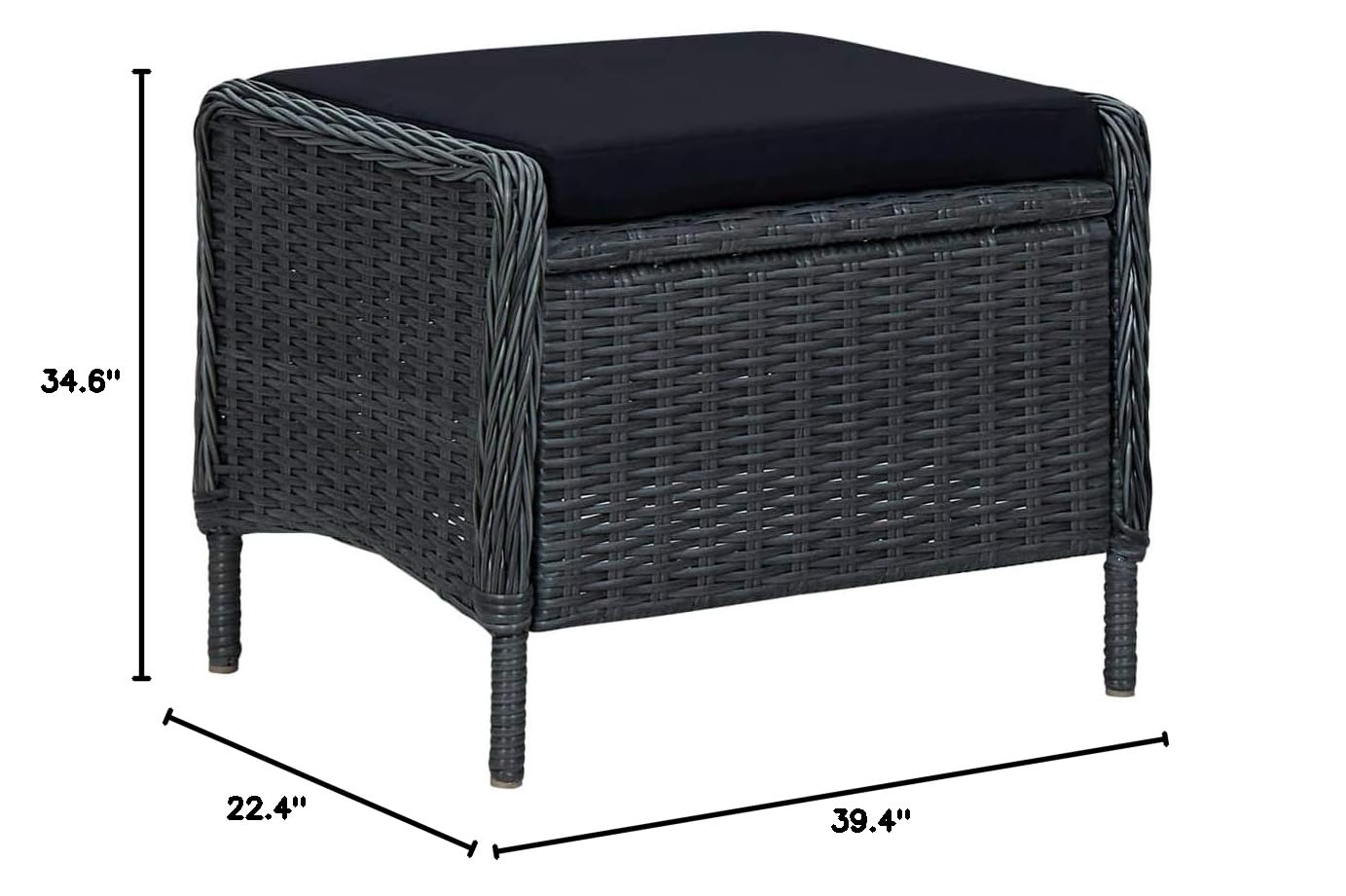 **Dark Gray Reclining Garden Chair with Cushions & Footstool – Outdoor Patio, Balcony, Terrace Lounge Seating – Durable Poly Rattan Furniture for Relaxing & Sunbathing**