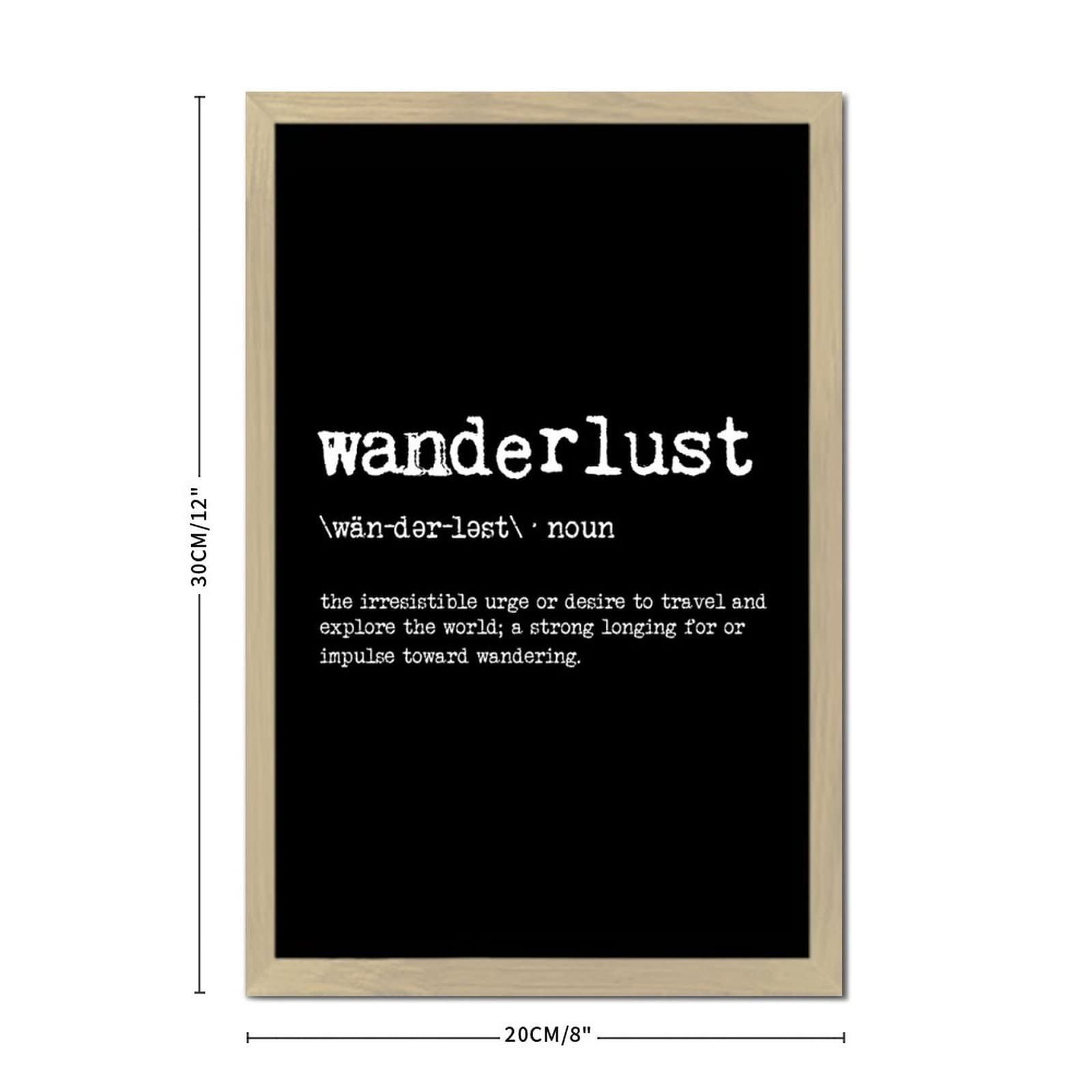 Wanderlust Dictionary Definition Wooden Wall Plaque - Black Stained Rustic Hanging Sign for Bedroom Decor, First Home Gift (12x8 Inches) - Perfect for Above Bed, Living Room, or Entryway Wall Art