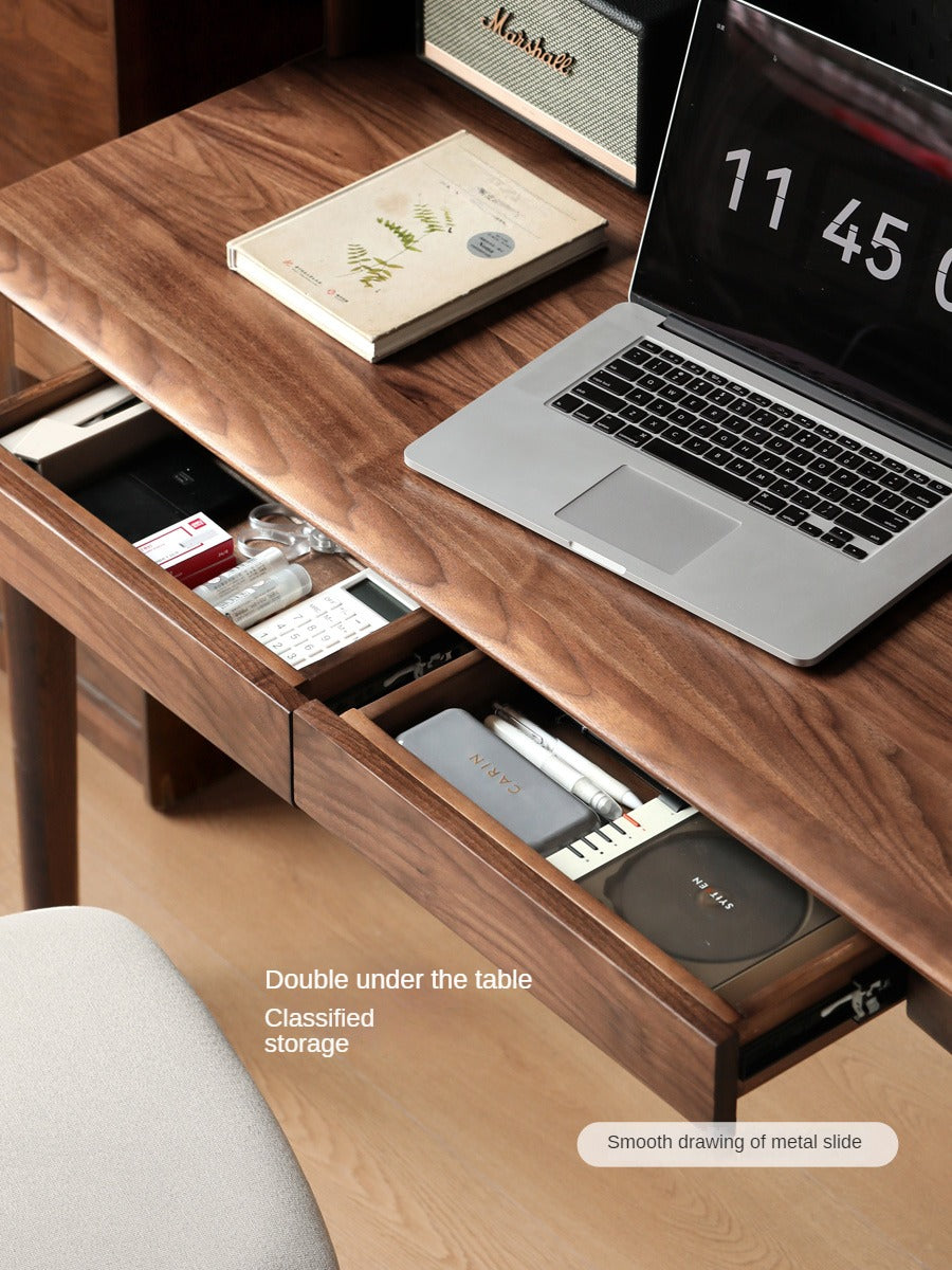 Solid Black Walnut Wood Bookshelf Table - Modern Integrated Study Desk & Storage Shelf for Home Office, Living Room, and Library Use