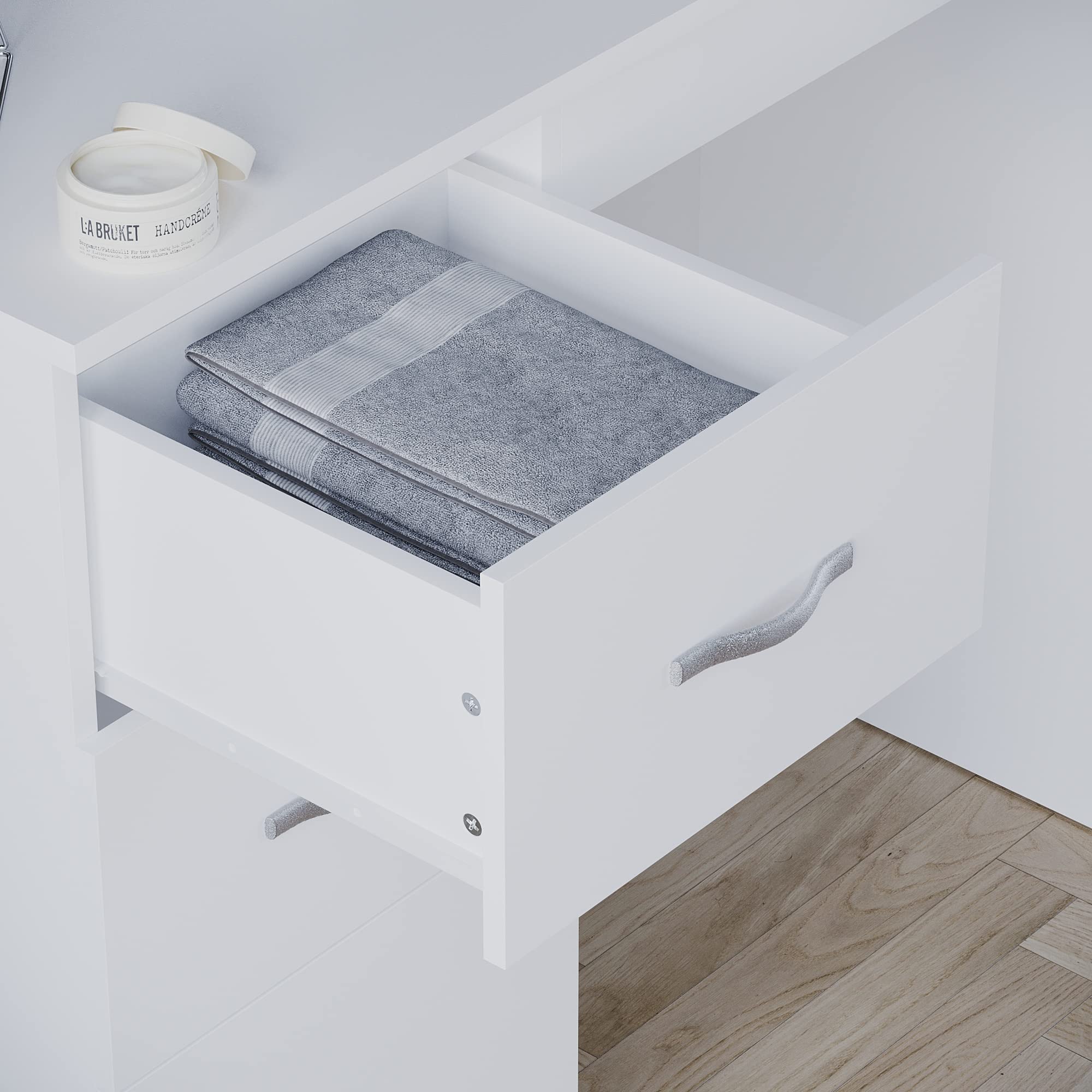 Vida Designs 3-Drawer Makeup Vanity Dresser - White, Bedroom Furniture for Women, Perfect for Makeup Organization & Beauty Routine