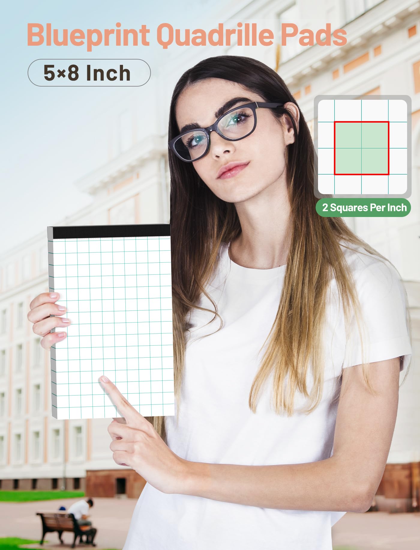 5x8 Graph Paper Notebook 6 Pack - Quadrille Grid Paper for Sketching, Drafting & Engineering - 2 Squares per Inch, 50 Sheets per Pad - Perfect for Students, Architects & Designers