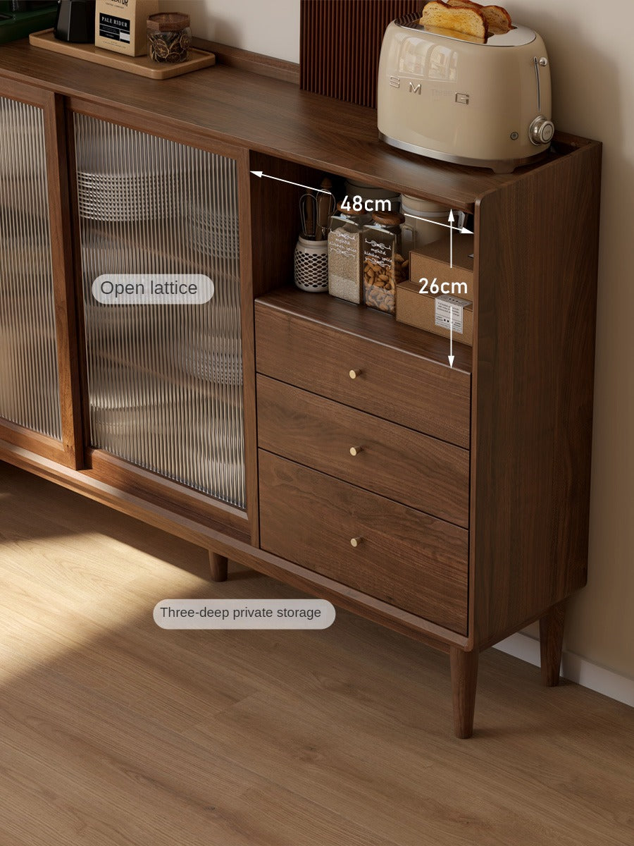 Modern Solid Wood Sideboard with Glass - Black Walnut & Oak - Perfect for Living Room, Dining Room, or Entryway Storage