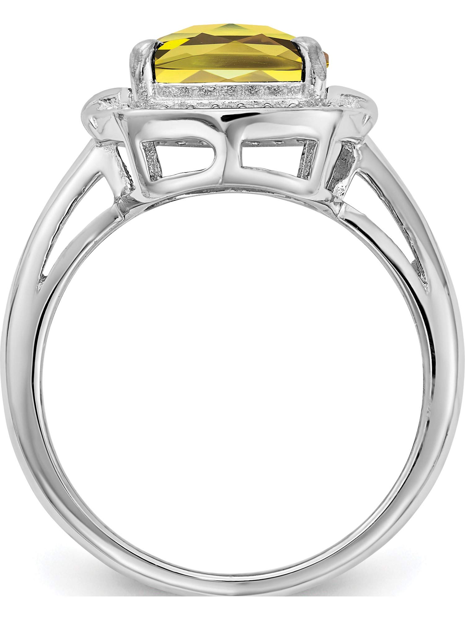 Sterling Silver Rhodium Plated Diamond & Checker-Cut Lemon Quartz Ring for Women | Elegant Statement Jewelry by Sweet Pea | Perfect for Weddings, Anniversaries & Special Occasions