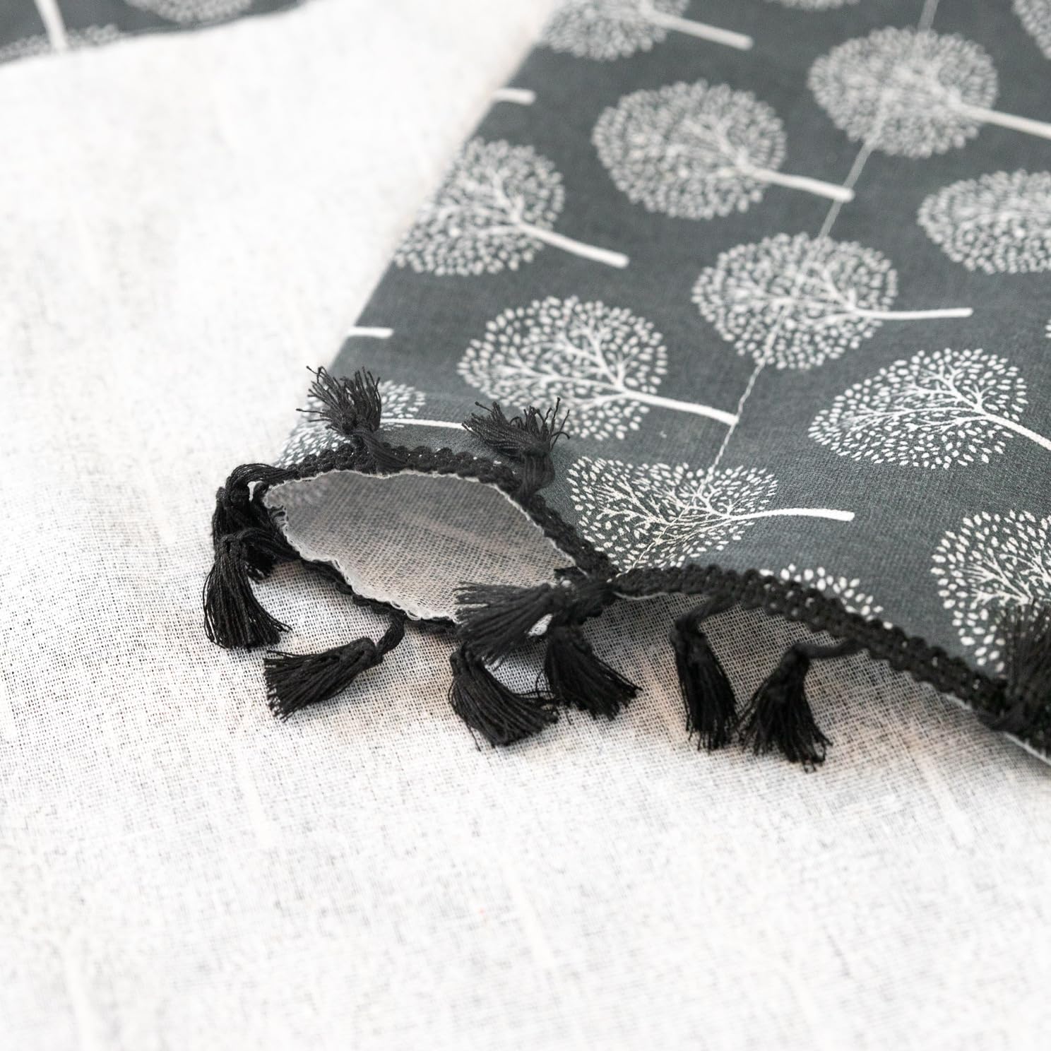 ABREEZE Blackout Curtains - Boho Black & White Tree Print with Tassels, 59x63 Inch 2 Panels, Cotton Blend Rod Pocket Window Drapes for Living Room & Bedroom - Perfect for Nursery, Dorm, or Home Office Decor
