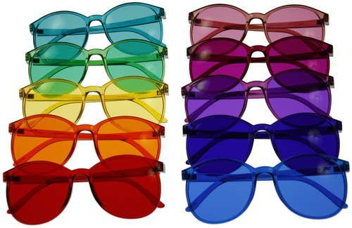 BioWaves Round Color Therapy Glasses - 10 Pack UV400 Sunglasses for Light Therapy, Stress Relief & Mood Enhancement | Perfect for Meditation, Yoga & Relaxation