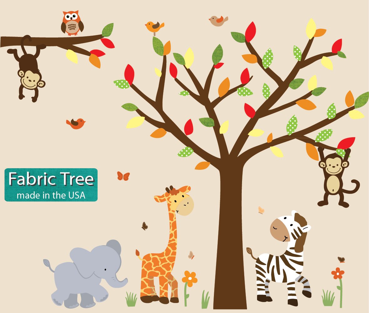 Premium Safari Wall Decals - Sunset Jungle Animal Wall Stickers with Tree, Owl & Monkey Designs | Perfect for Nursery, Kids Room & Wildlife Themed Home Decor