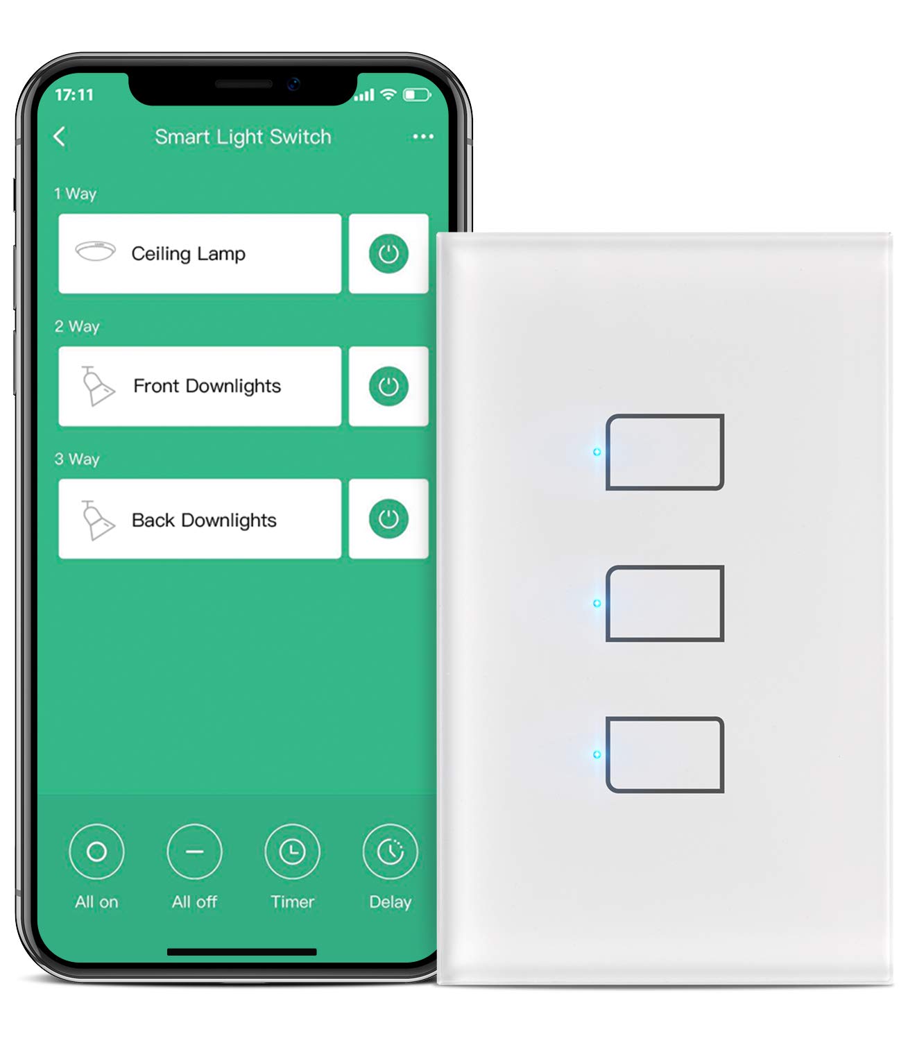 BroadLink Smart Light Switch - No Neutral Wire Required, Single Pole, 3-Gang Touch Timer Switch with App & Voice Control - Works with Alexa, Google Assistant, IFTTT, Siri Shortcuts (Hub Required) - Perfect for Home Automation, Smart Lighting Control, and Energy Saving