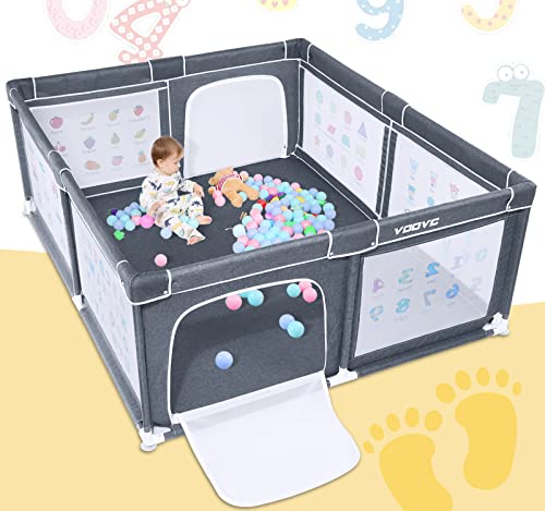VOOVC Baby Playpen for Babies & Toddlers - 71x60x28 Inch Large Play Yard with Thickened Tubes, Anti-Slip Suckers & Tear-Resistant Mesh - Safe Indoor/Outdoor Activity Center for Crawling, Playing & Learning