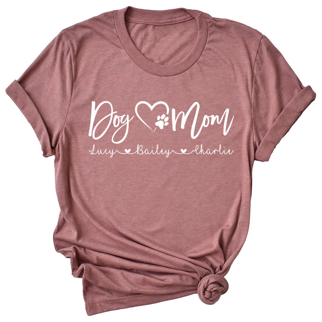 Custom Dog Mom T-Shirt with Name - Funny Dog Lover Shirt for Women - Cute Pet Owner Gift - Perfect for Birthdays, Mother's Day & Dog Adoption Celebrations