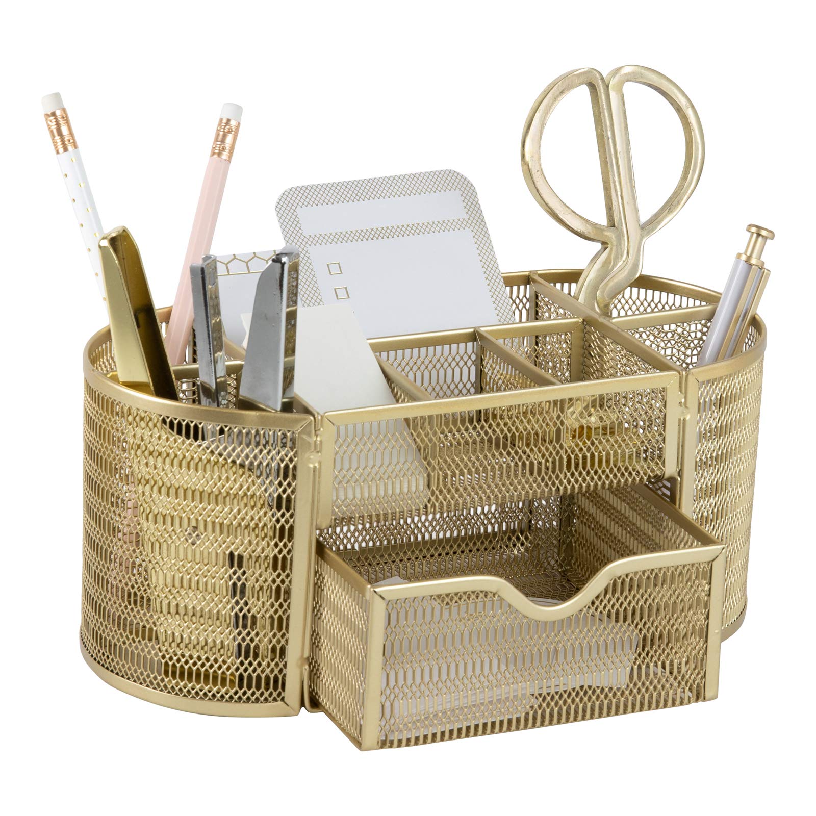 Elegant Gold Metal Desk Organizer with Premium Finish - Stylish Office & Home Storage for Papers, Pens & Supplies - Perfect for Workspace Organization & Gift Giving