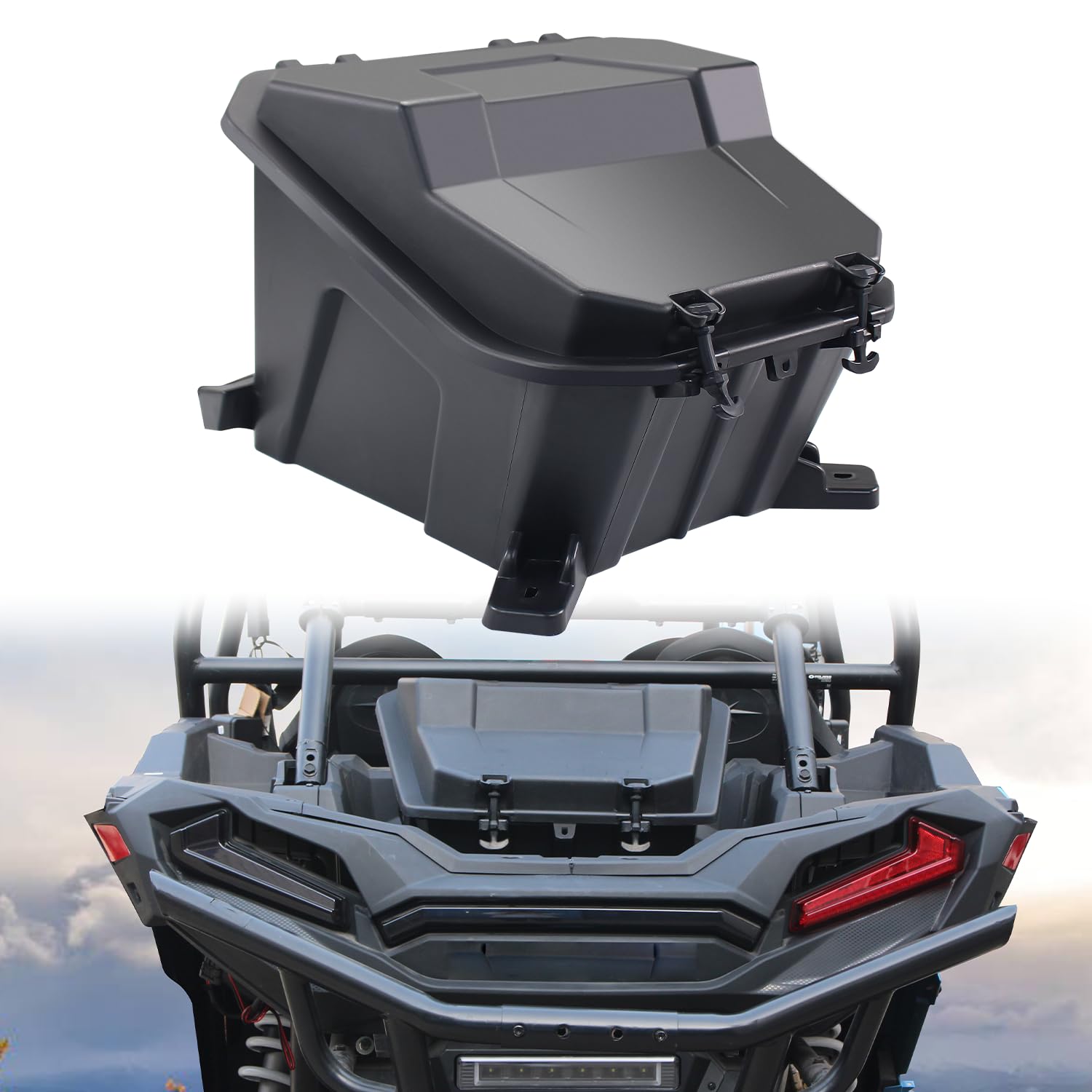 69 QT Removable Rear Cargo Storage Box for Polaris RZR XP 1000/RZR 900/XP 4 1000/Turbo S (2014-2023) - Waterproof Bed Tool Organizer with Lid, Replacement Part #2881193 - Perfect for Off-Roading, Camping & Outdoor Adventures