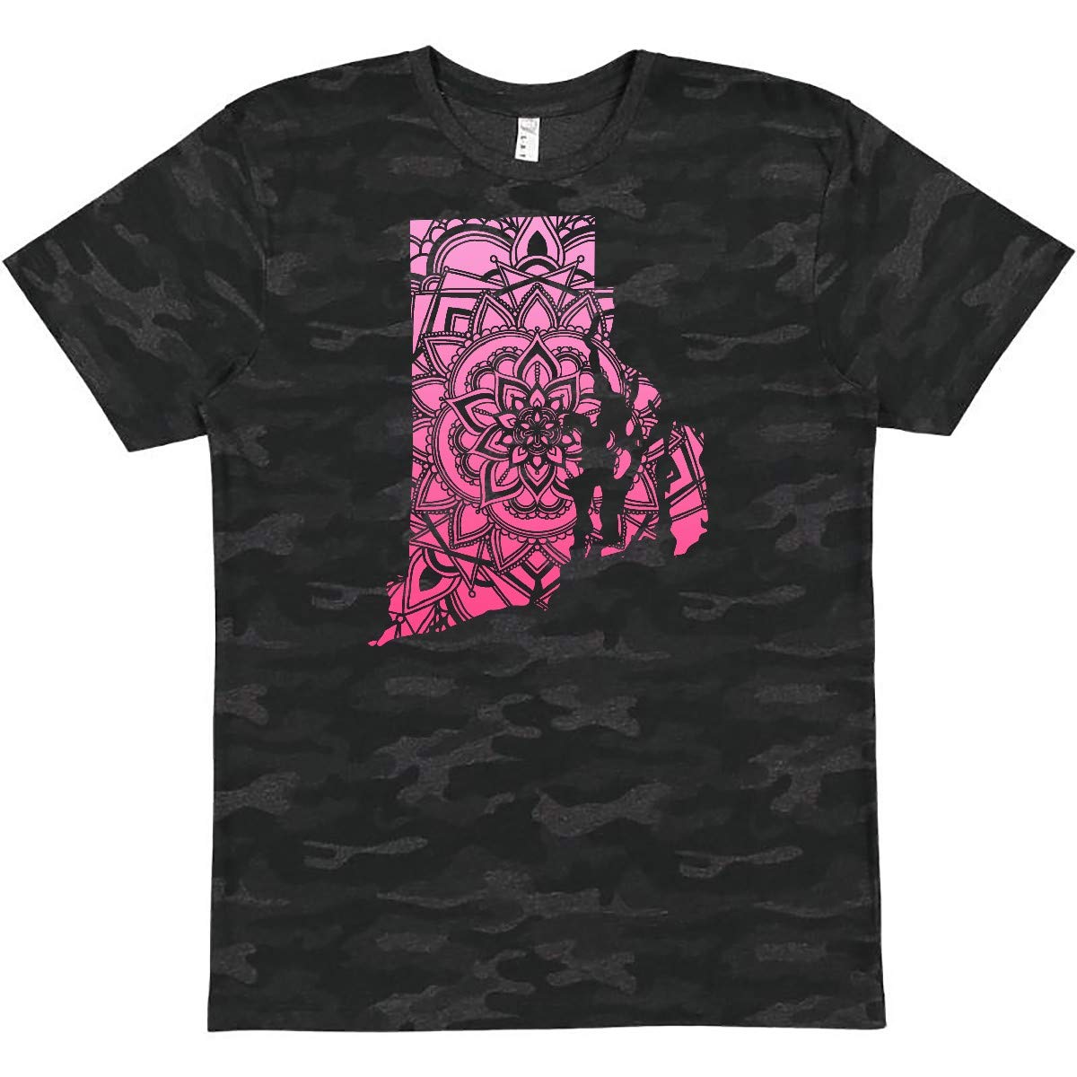 Inktastic Rhode Island Silhouette Mandala T-Shirt | Unique Graphic Tee for Men & Women | Perfect for Casual Wear, Beach Outings & Gifts