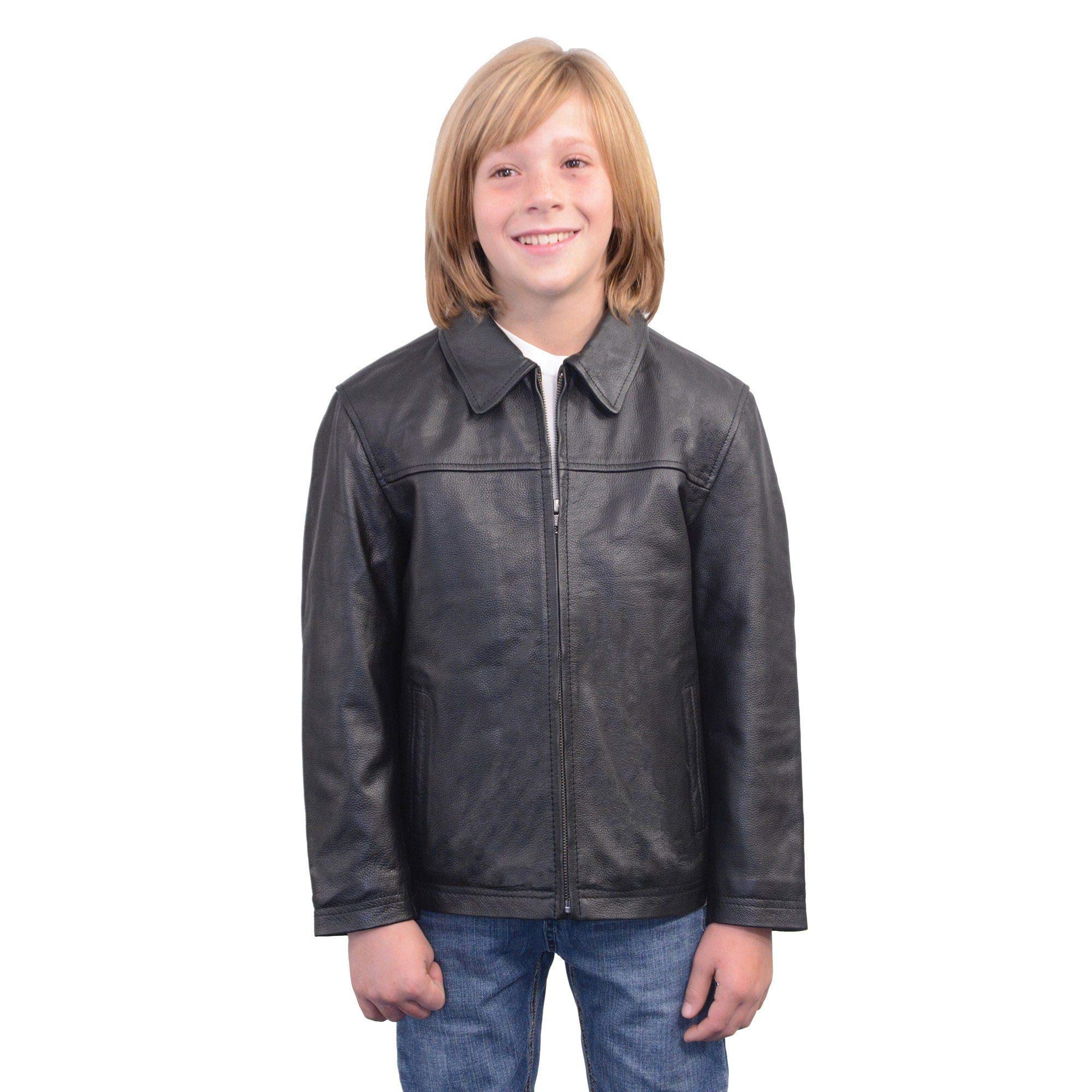 Milwaukee Leather LKK1940 Youth Black Leather Jacket with Front Zipper - Stylish & Durable for School, Riding & Outdoor Activities