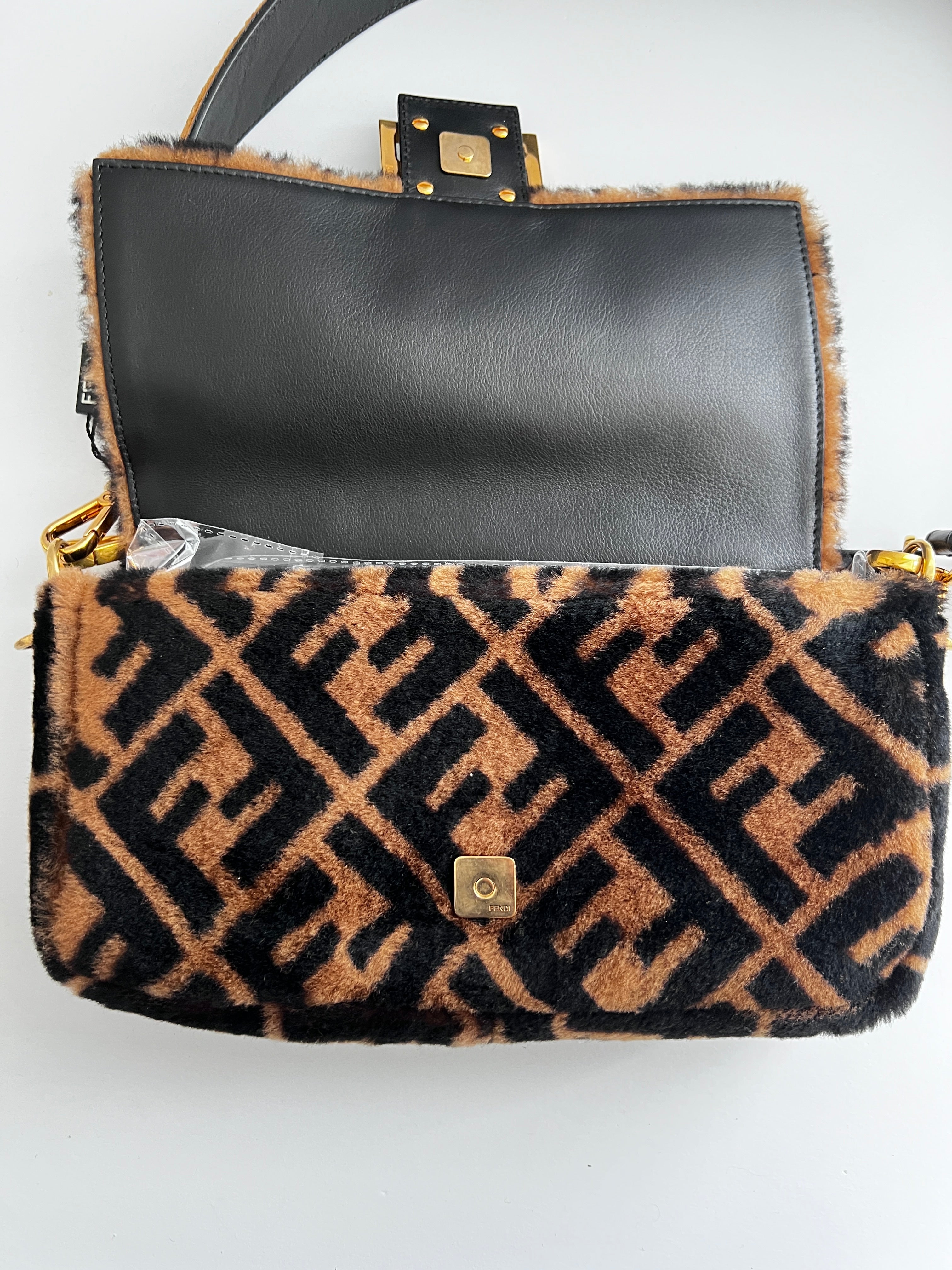 Fendi FF Shearling Baguette Bag - Luxury Designer Shoulder Bag for Women | Perfect for Parties, Dates & Everyday Use