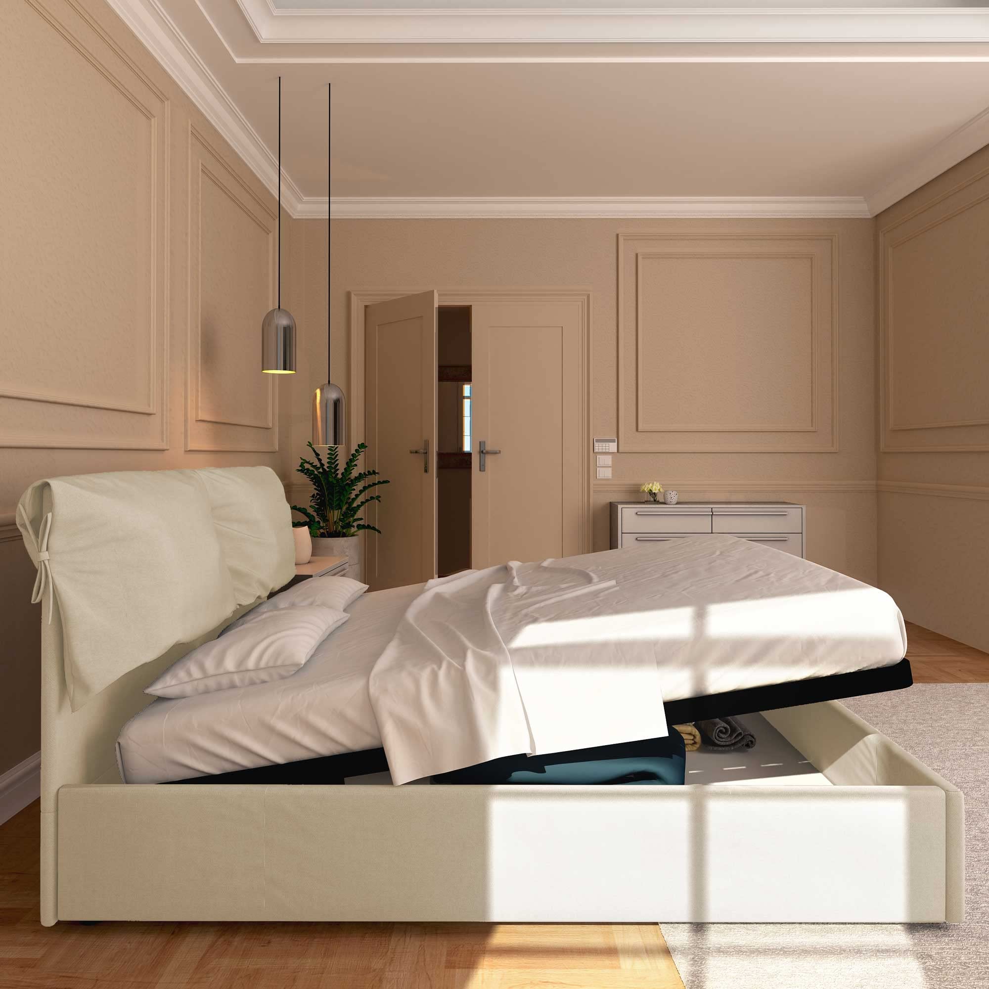 Baldiflex Single Bed with Storage, Licia Soft Synthetic Leather Upholstery, Slatted Base for Single Mattresses, 140 x 200 cm, Thin Padded Headboard, Light Beige - Perfect for Small Bedrooms, Guest Rooms & Studio Apartments
