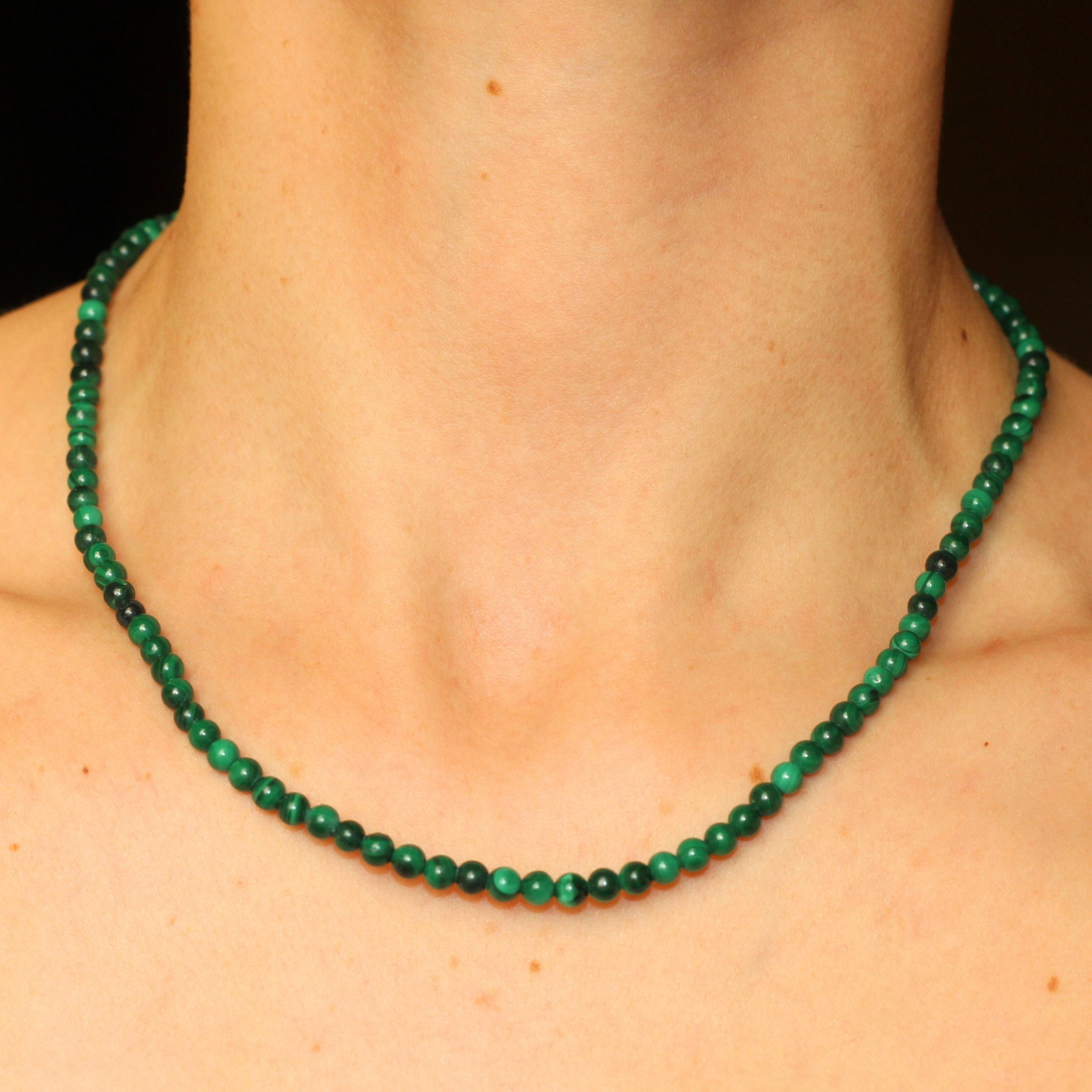 Malachite Beaded Necklace - Mini Green Gemstone Jewelry for Women - Perfect for Boho Style, Meditation & Spiritual Healing