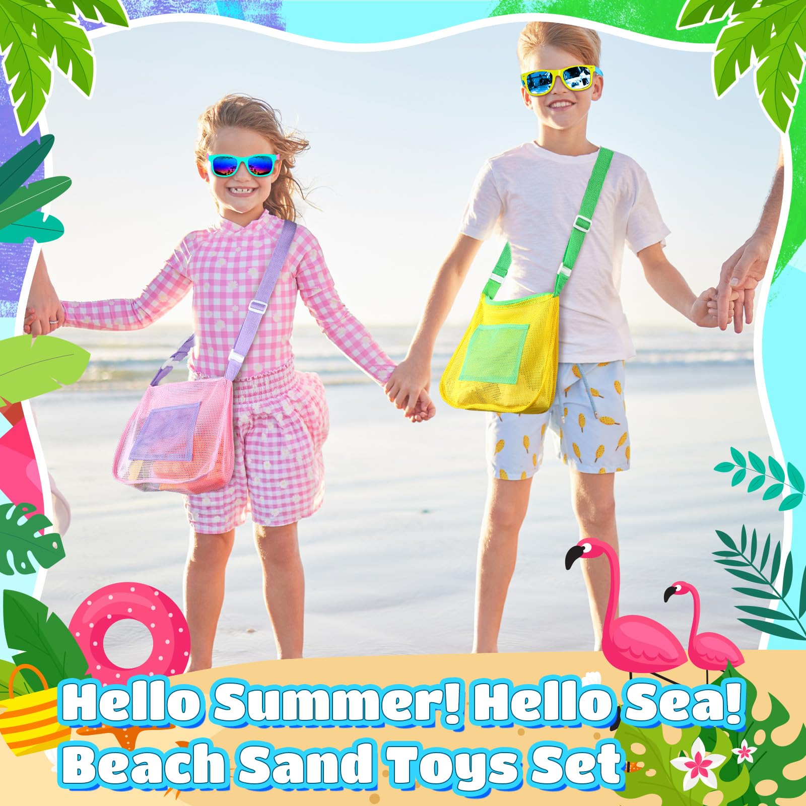 Beach Toys for Kids 3-10 - Sand Bucket, Sunglasses & Castle Set for Beach Fun