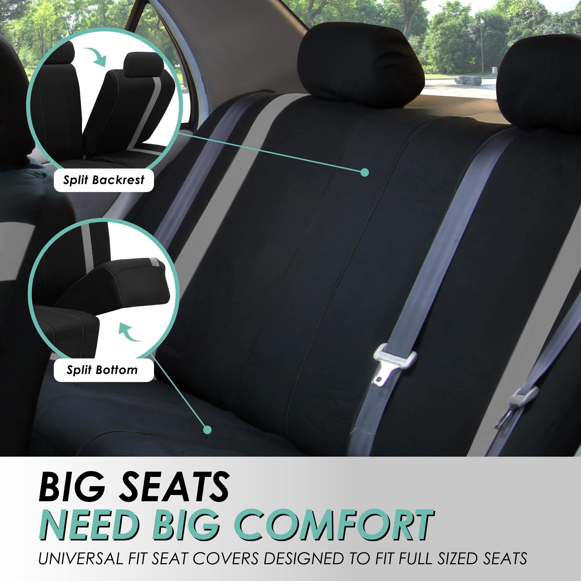 Premium FH Group Cosmopolitan Beige Car Seat Covers - Universal Fit for Cars & Vans | Airbag Compatible, Split Rear Design | Includes Vinyl Floor Mats Set | Durable Protection for Daily Commute, Road Trips & Family Travel