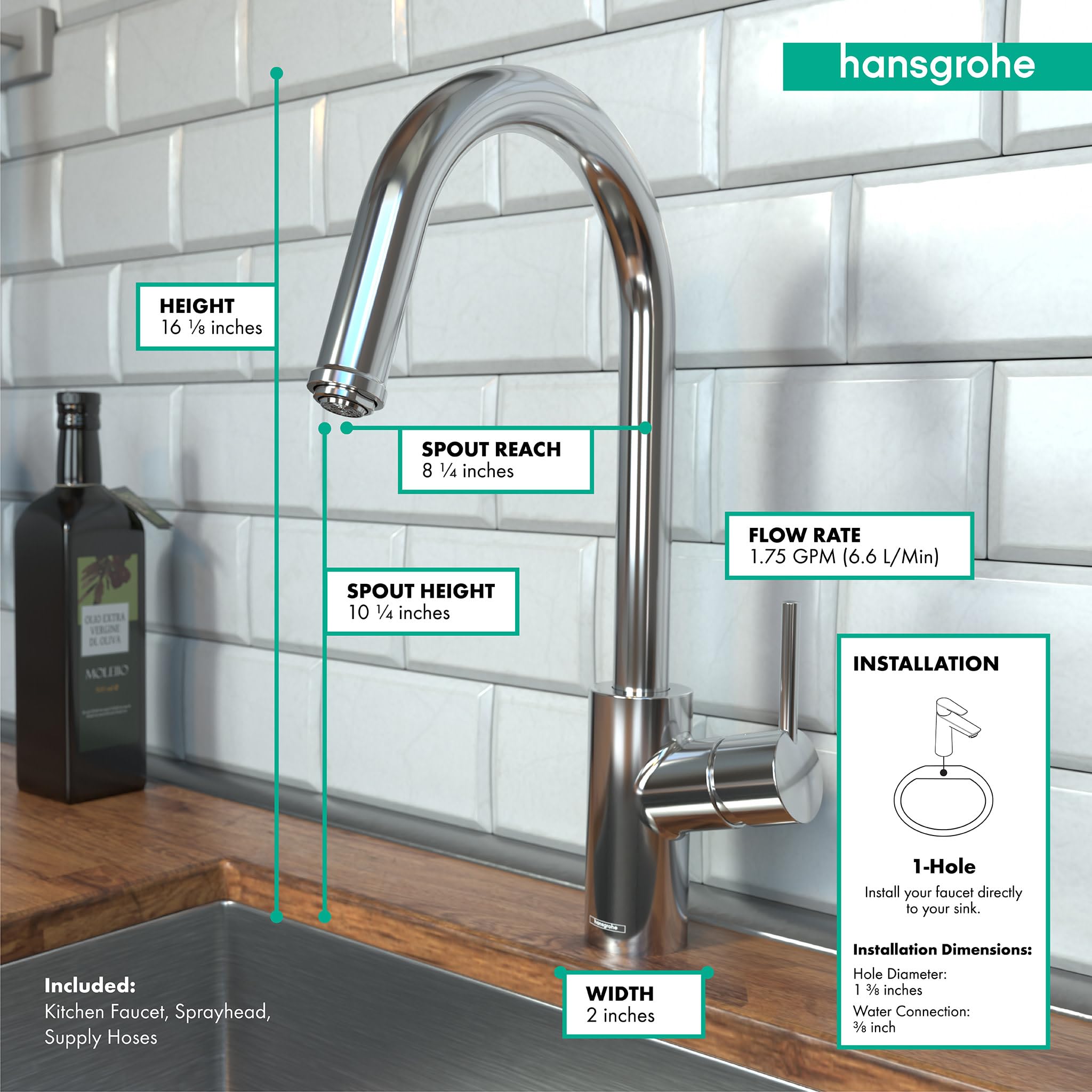 hansgrohe Talis S² Chrome High Arc Pull Down Sprayer Kitchen Faucet with Magnetic Docking, Ideal for Modern Kitchen Sinks, Durable and Stylish Chrome Finish 14872001