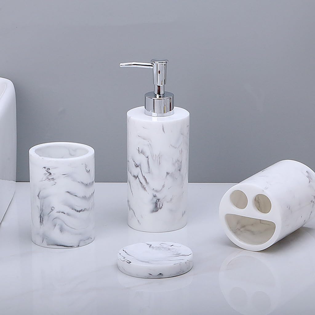 Premium Hotel Bathroom Supplies - Luxury European Marble Resin 4-Piece Hand Wash Set with Hand Sanitizer | Elegant Bathroom Decor for Hotels, Spas & Upscale Homes