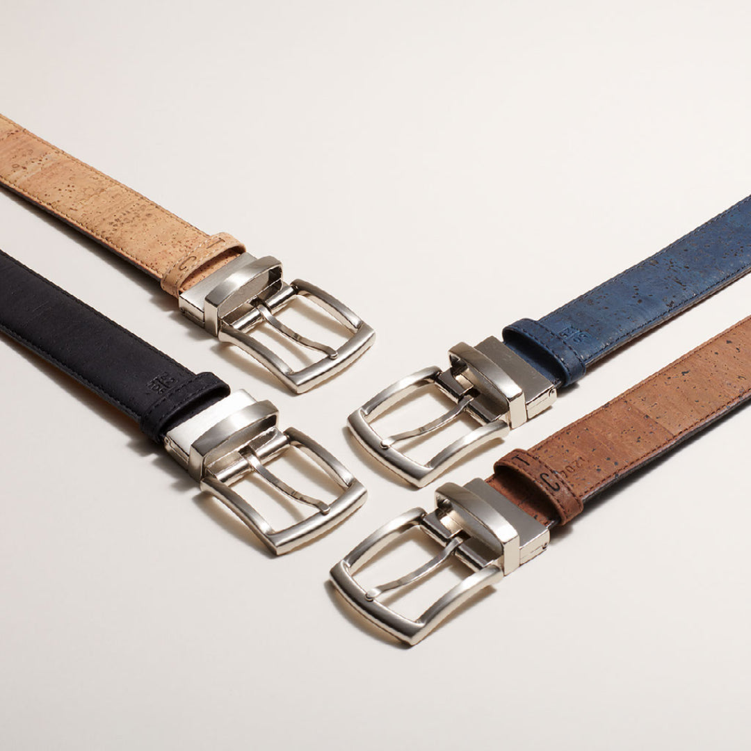 Eco-Friendly Reversible Cork Men's Belt - Brown & Navy | Vegan, Sustainable & Recyclable Fashion Accessory for Casual & Business Wear