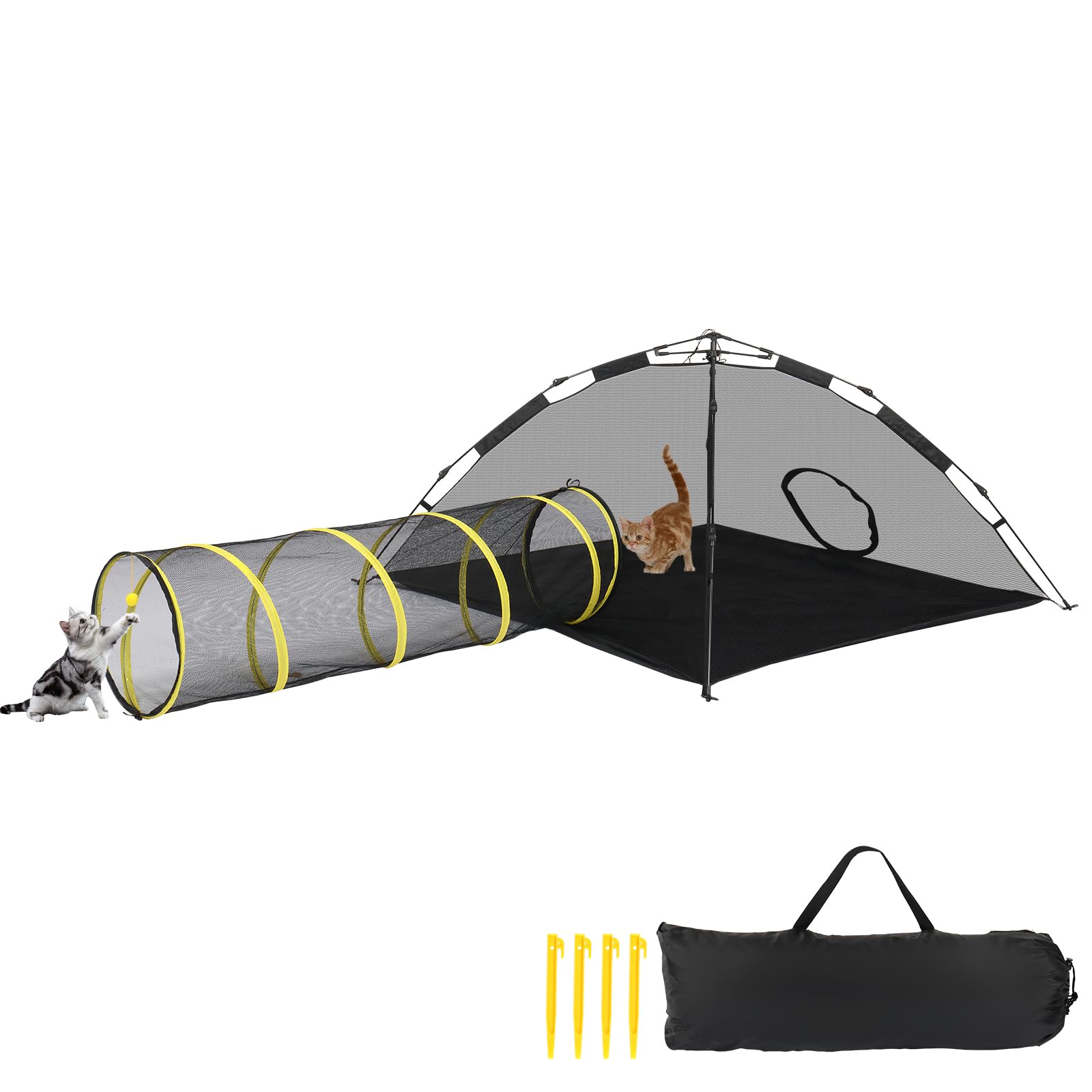Portable Cat Play Tent with Tunnel for Indoor & Outdoor Use - Enclosed Playhouse for Cats, Rabbits & Small Pets (Yellow) | Perfect for Backyard, Camping & Travel Adventures