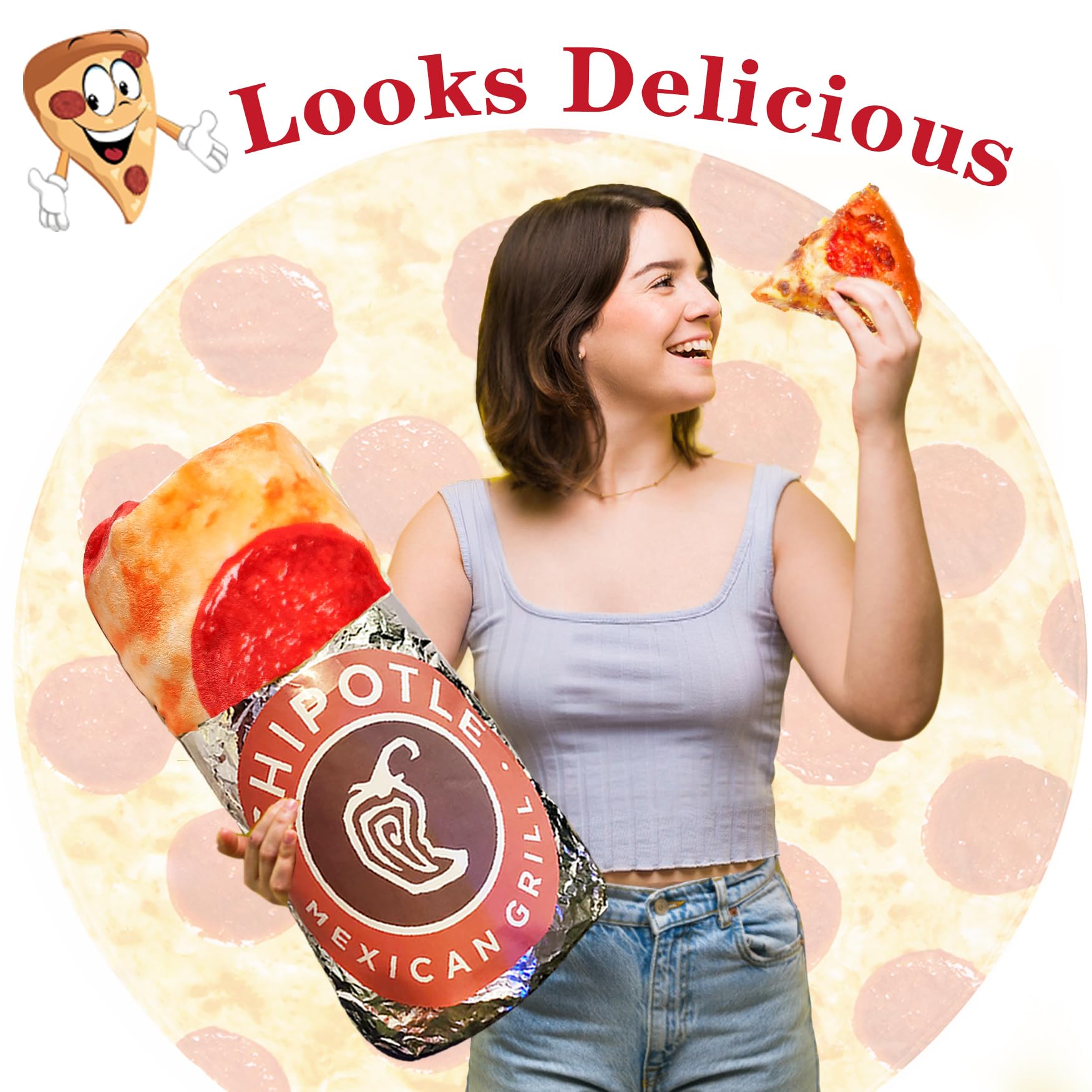 Jorbest Double-Sided Taco Pizza Blanket - 71 Inch Soft Flannel Throw for Adults, Kids & Babies (285 GSM, Red) - Funny Birthday Gift for Women, Men & Teens - Perfect for Movie Nights, Picnics & Cozy Home Decor