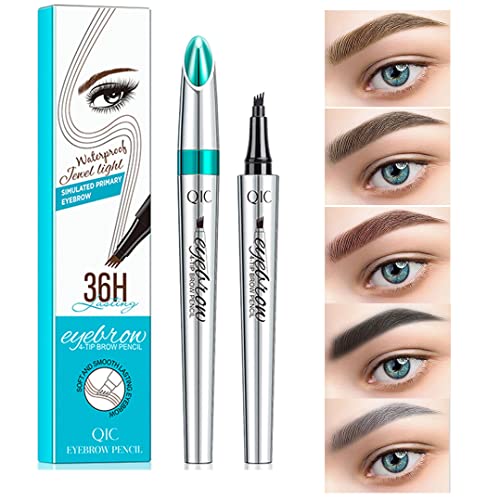 Eyret Waterproof Liquid Eyebrow Pencil - Natural Looking Microblading Pen for Long-Lasting Eyebrow Makeup (Black/Brown/Gray) - Perfect for Daily Use, Parties & Cosplay Costumes for Women & Girls