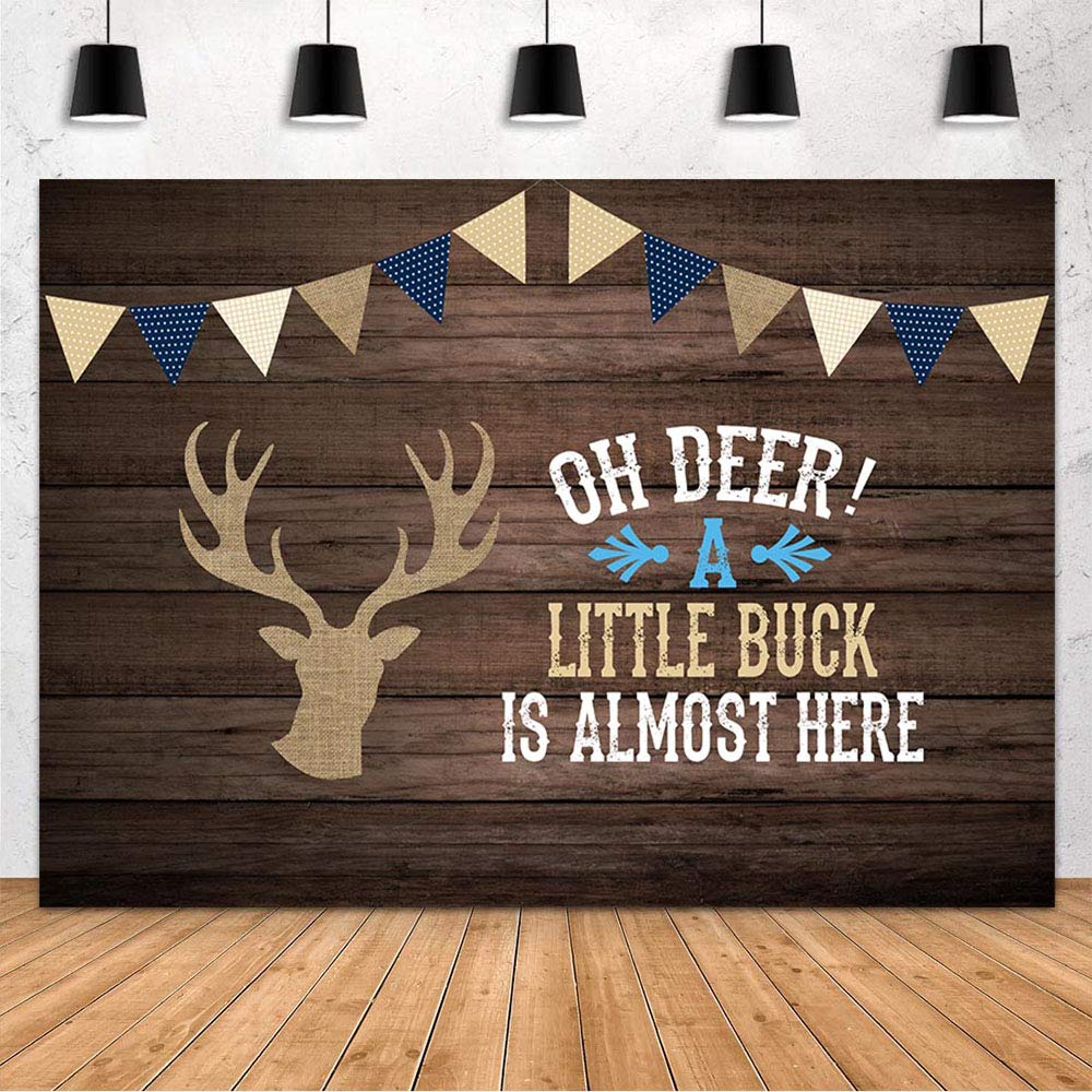 MEHOFOND 8x6ft Rustic Wood Photography Backdrop - Oh Deer Boy Baby Shower & Birthday Party Decoration with Deer Theme (Gray) - Perfect for Cake Table Decor, Portrait Photos, and 'A Little Buck is Almost Here' Celebrations