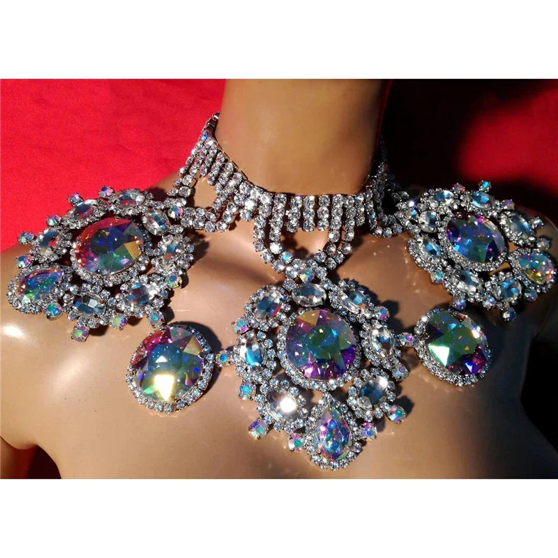 Fashion Rhinestone Bohemian Chunky Collar Women's Statement Necklace - Multicolor Round Pendant Jewelry for Party, Wedding & Evening Outfits