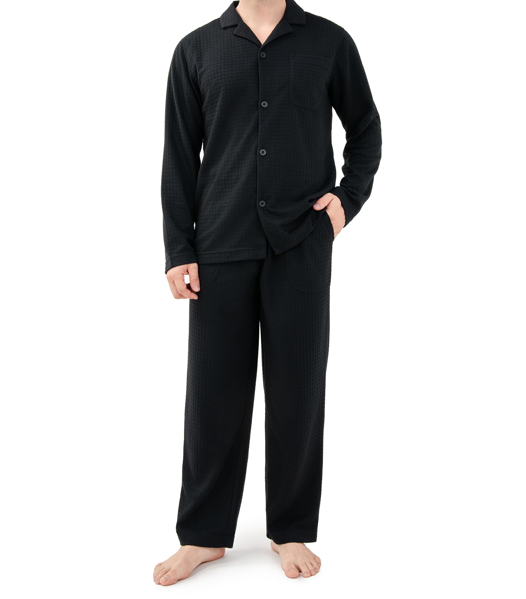 DAVID ARCHY Men's Waffle Knit Pajama Set - Soft & Warm Sleepwear with Notched Collar & Roomy Pockets - Cozy Winter Loungewear for Home Relaxation & Sleep