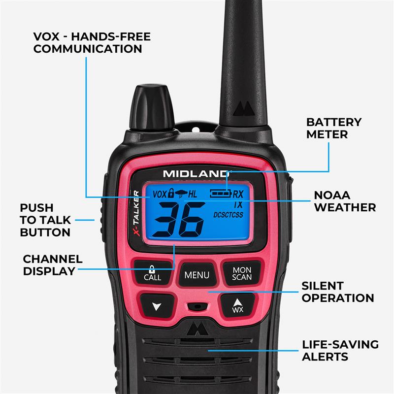 T71 X TALKER® FRS Walkie Talkie 2 Pack - Long Range Two Way Radios for Adults & Kids (Pink) - Perfect for Camping, Hiking, Outdoor Adventures & Family Activities