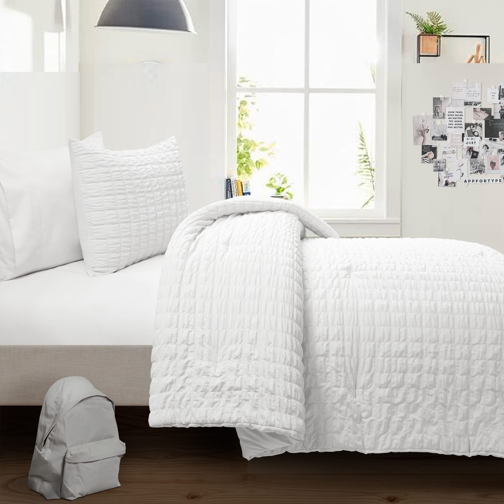 Lush Decor Crinkle Dobby Comforter Set - Twin-XL White for Cozy Bedroom