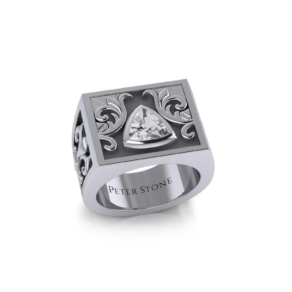 Fleur de Lis Silver Signet Men's Ring - Sterling Silver Pinky Ring for Men - Elegant Jewelry Gift for Him - Perfect for Weddings, Promotions & Everyday Wear
