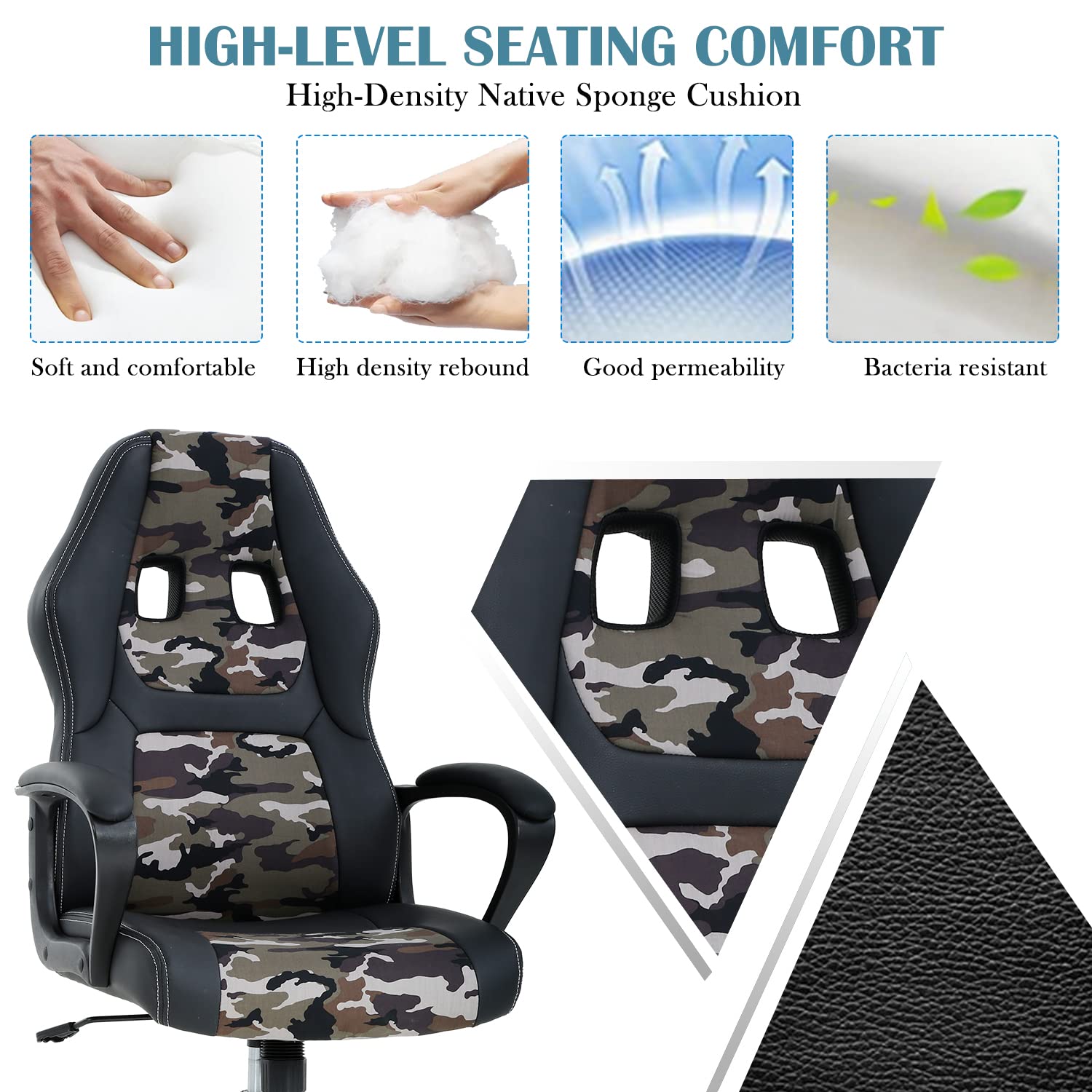 Upgraded Ergonomic High Back Gaming Chair - PU Leather Racing Style Office Chair with Adjustable Lumbar Support & Headrest - Swivel Rolling Computer Desk Chair for Home Office, Gaming Room & Esports Setup - Perfect for Long Gaming Sessions & Remote Work