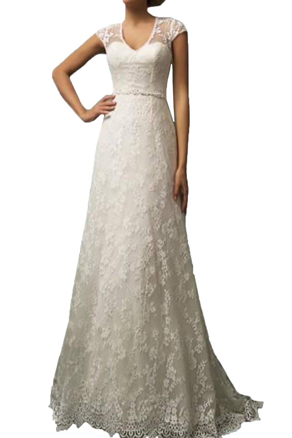 Vintage Lace Country Wedding Dress - Cap Sleeve Sheer Boho A-Line Bridal Gown for Outdoor Garden & Beach Ceremonies