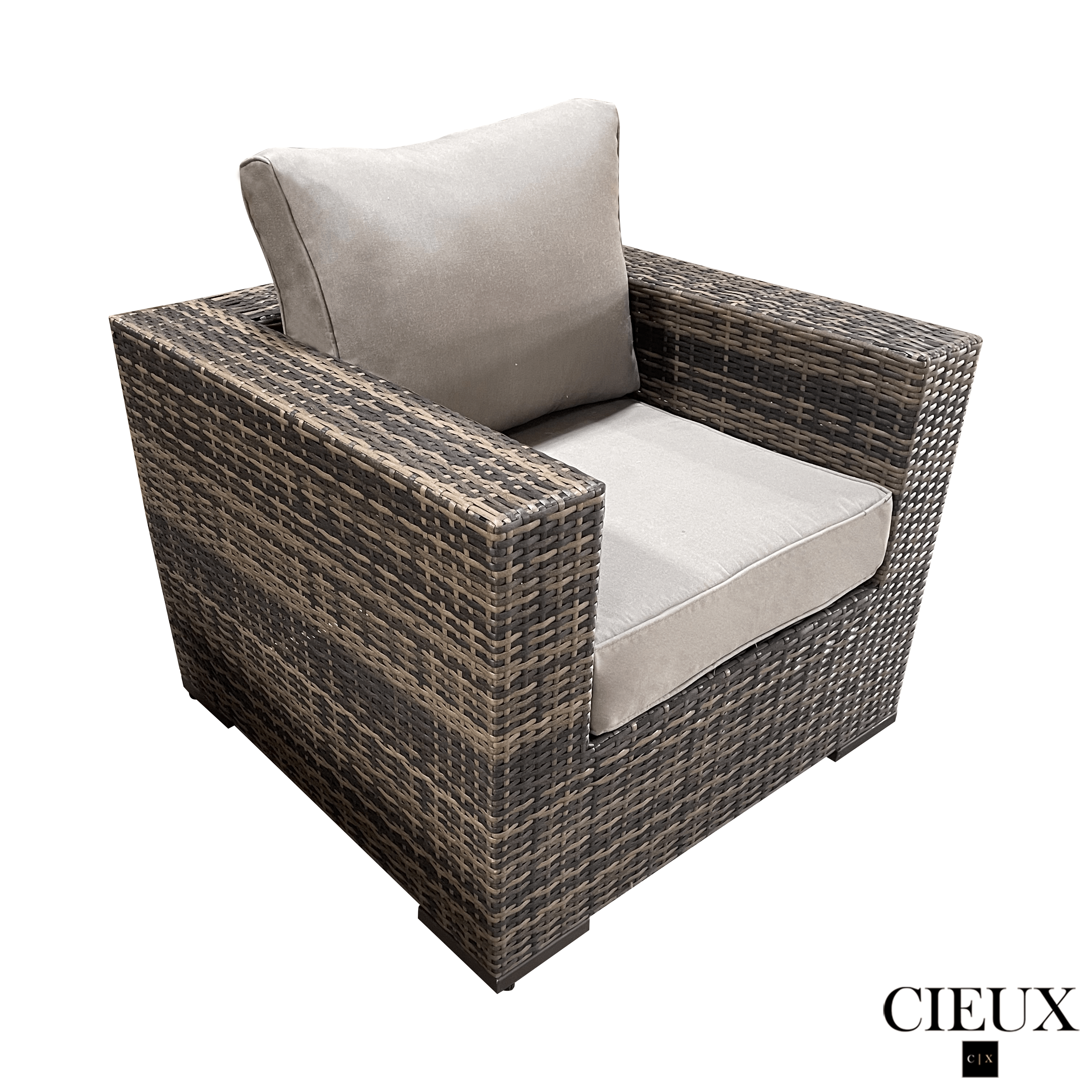 Valence Outdoor Patio Wicker Loveseat Conversation Set - Brown Rattan Sofa with Sunbrella Taupe Cushions for Garden, Poolside & Backyard Relaxation