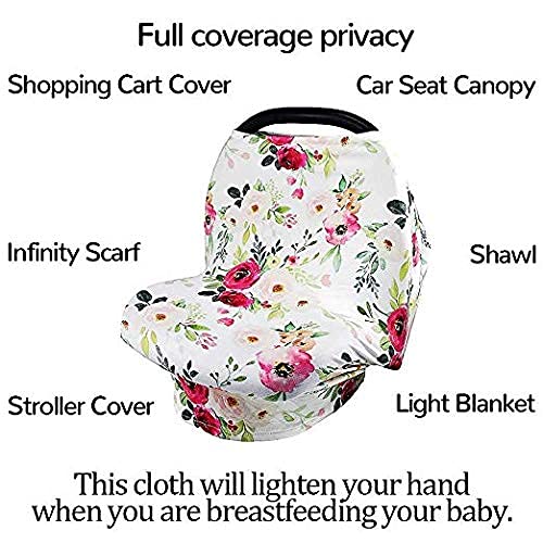**Kugge Stretchy Nursing Cover - Breathable Baby Car Seat Canopy for Stroller, High Chair & Shopping Cart - Multi-Use Infant Car Seat Cover for Breastfeeding & Travel - Perfect Baby Shower Gift (Floral Design)**    *(Ideal for on-the-go moms – use as a nursing cover, stroller shade, or shopping cart protector!)*