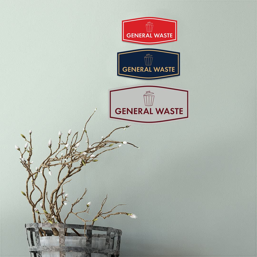 Small General Waste Sign (White/Red) - Durable Trash Bin Label for Office, Warehouse & Public Spaces